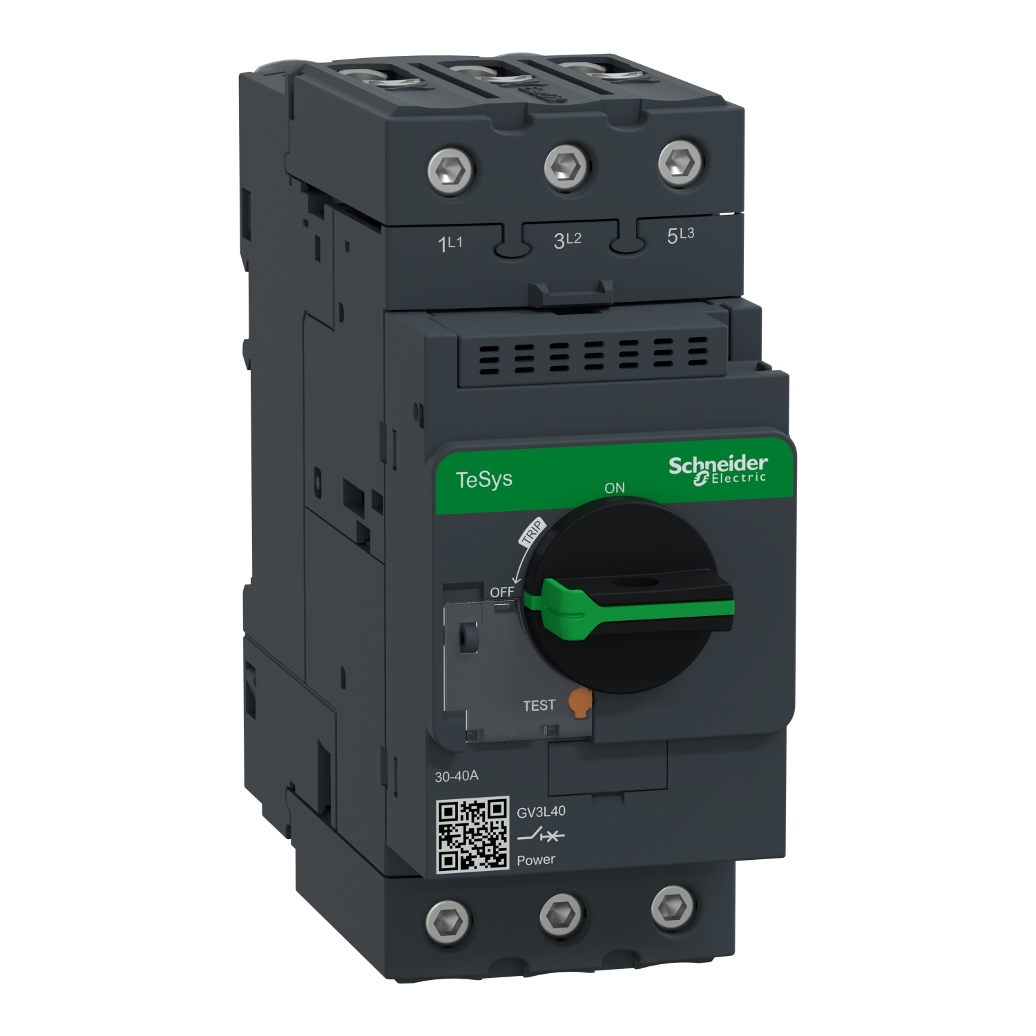 GV3L40 TeSys Manual Starter and Protector, 690 V AC, 40 A, 100 kA Interrupt, 3 Poles, Magnetic Trip