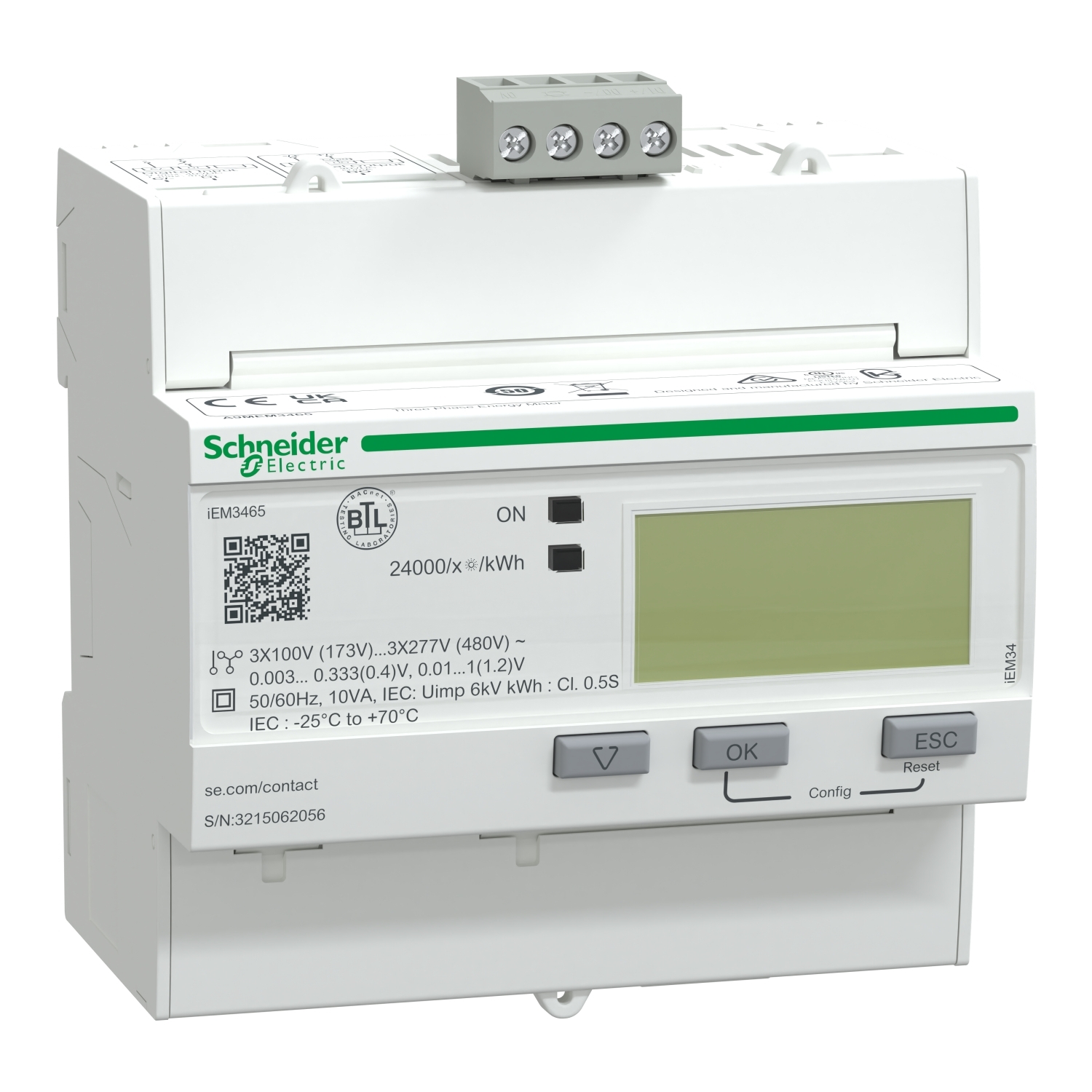 A9MEM3465 IEM3465 Energy Meter, LCD Display, RS485 Screw Terminal Block Communication