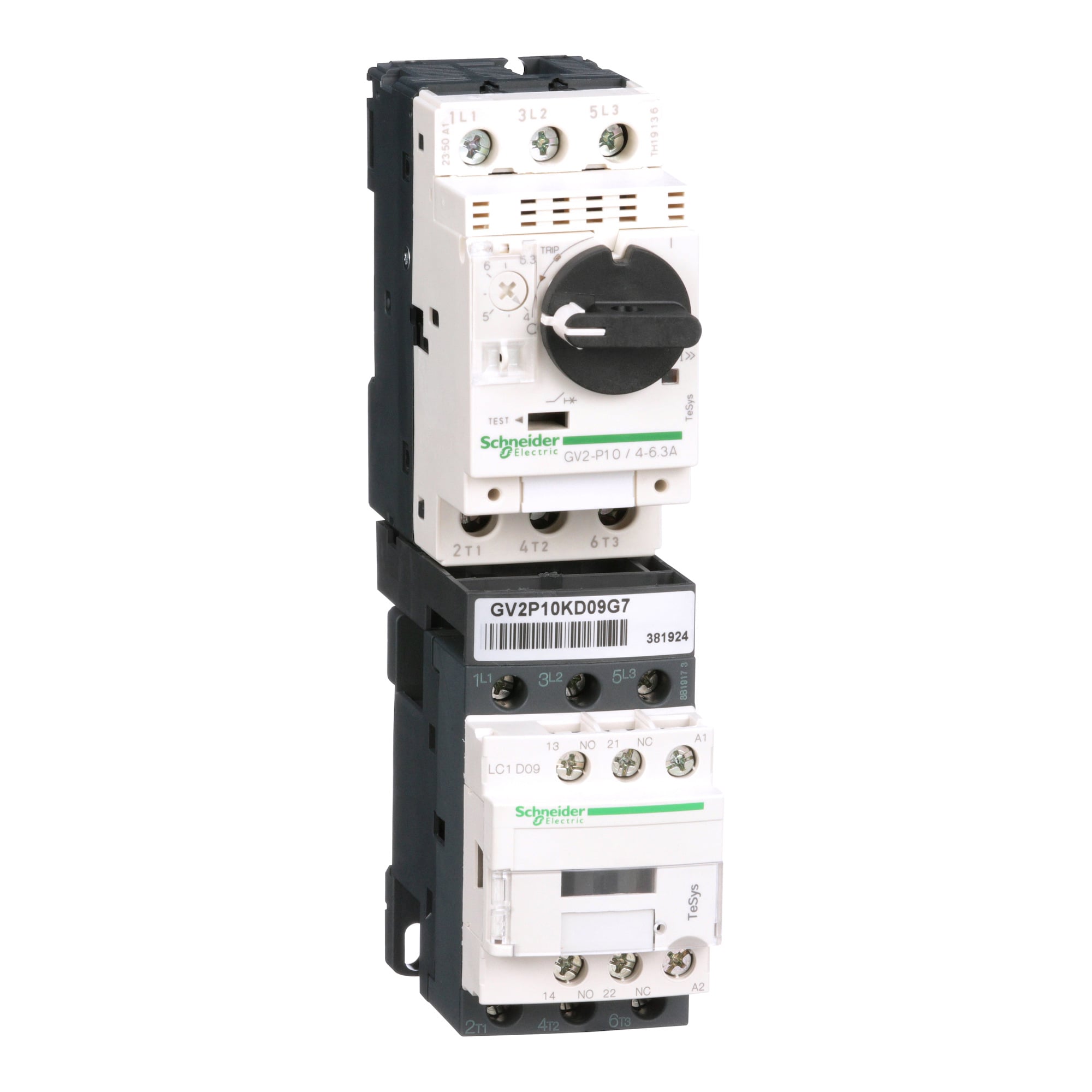 GV2P10KD09G7 TeSys Motor Starter With Safety Cover, 120 VAC V Coil, Direct On-Line Contactor Action, 3 Poles, IP20 Enclosure