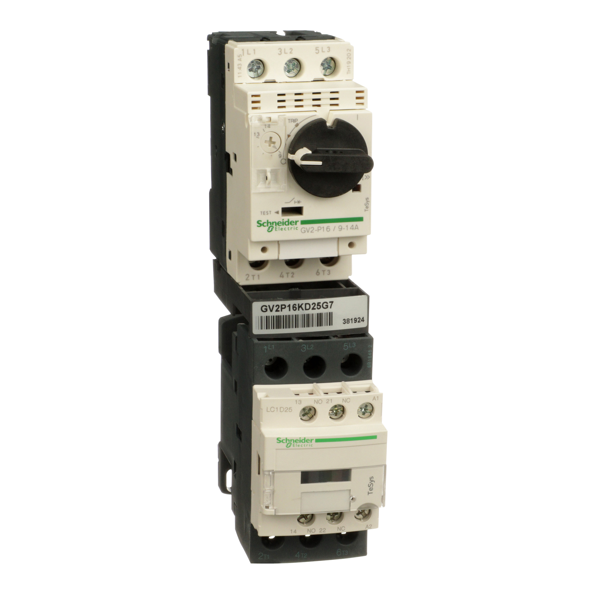 GV2P16KD25G7 TeSys Motor Starter With Safety Cover, 120 VAC V Coil, Direct On-Line Contactor Action, 3 Poles, IP20 Enclosure