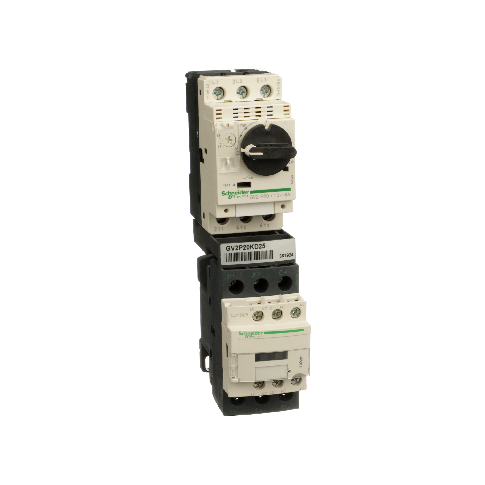 GV2P20KD25BL TeSys Motor Starter With Safety Cover, 24 VDC V Coil, Direct On-Line Contactor Action, 3 Poles, IP20 Enclosure