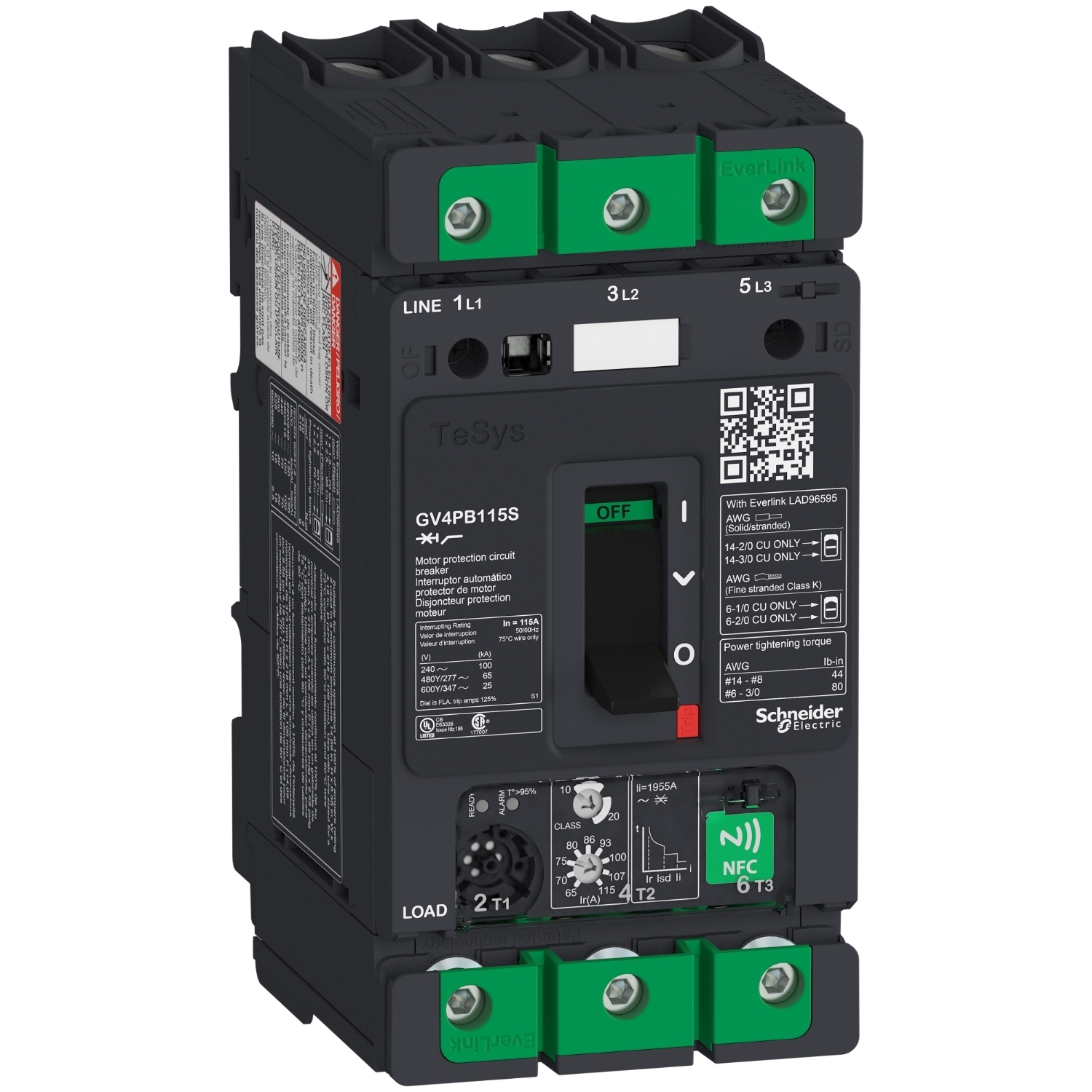 GV4PB115S GV4 Multi-Function Motor circuit breaker, 690, 347 V AC, 115 A, 100 kA Interrupt, 3 P Poles, Thermal Magnetic Trip