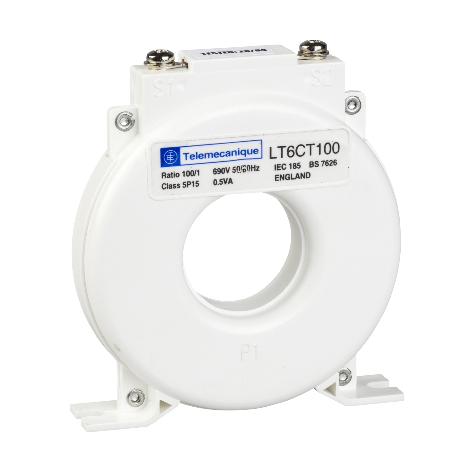 LT6CT1001 TeSys Current transformer, 100/1 current ratio, 100 A primary, 1 A secondary, 690 V