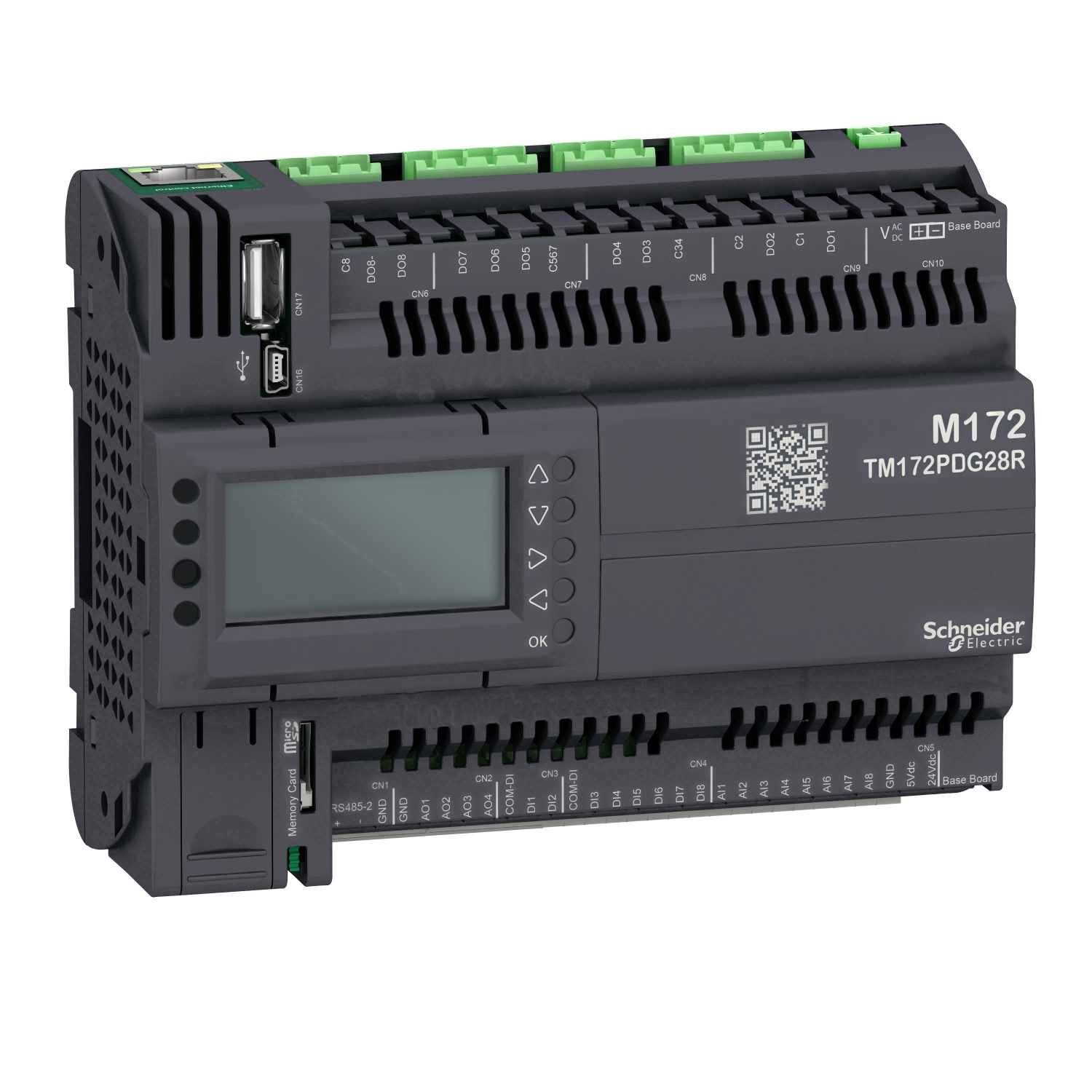 TM172PDG28R Modicon M172 Performance Display Modbus Logic Controller, 24 V AC/20 to 38 V DC, 28 Inputs, 28 Outputs