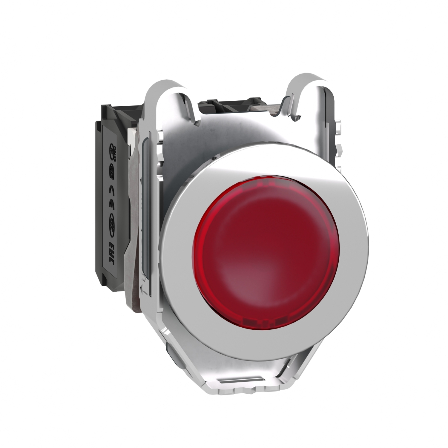 XB4FW34B5 Harmony Illuminated Round Pushbutton Complete Unit, 1.2 in Dia x 1.44 in W x 2.17 in D x 1.85 in H, 1NO-1NC Contact, Slow Break Contact