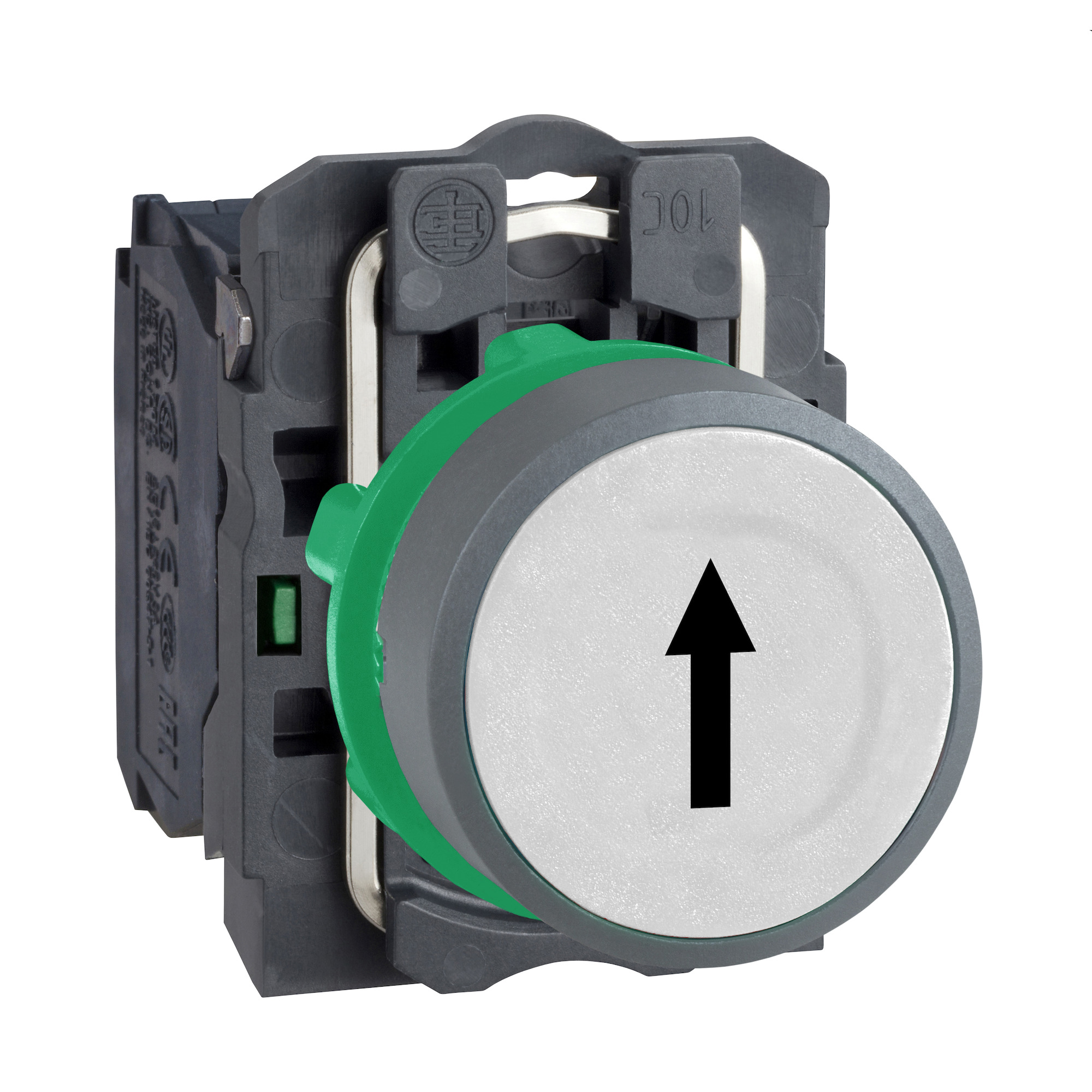 XB5AA3341C0 Harmony Round Marked Pushbutton, 1.18 in W x 2.05 in D x 1.65 in H, 1NO Contact, Slow Break Contact, Red