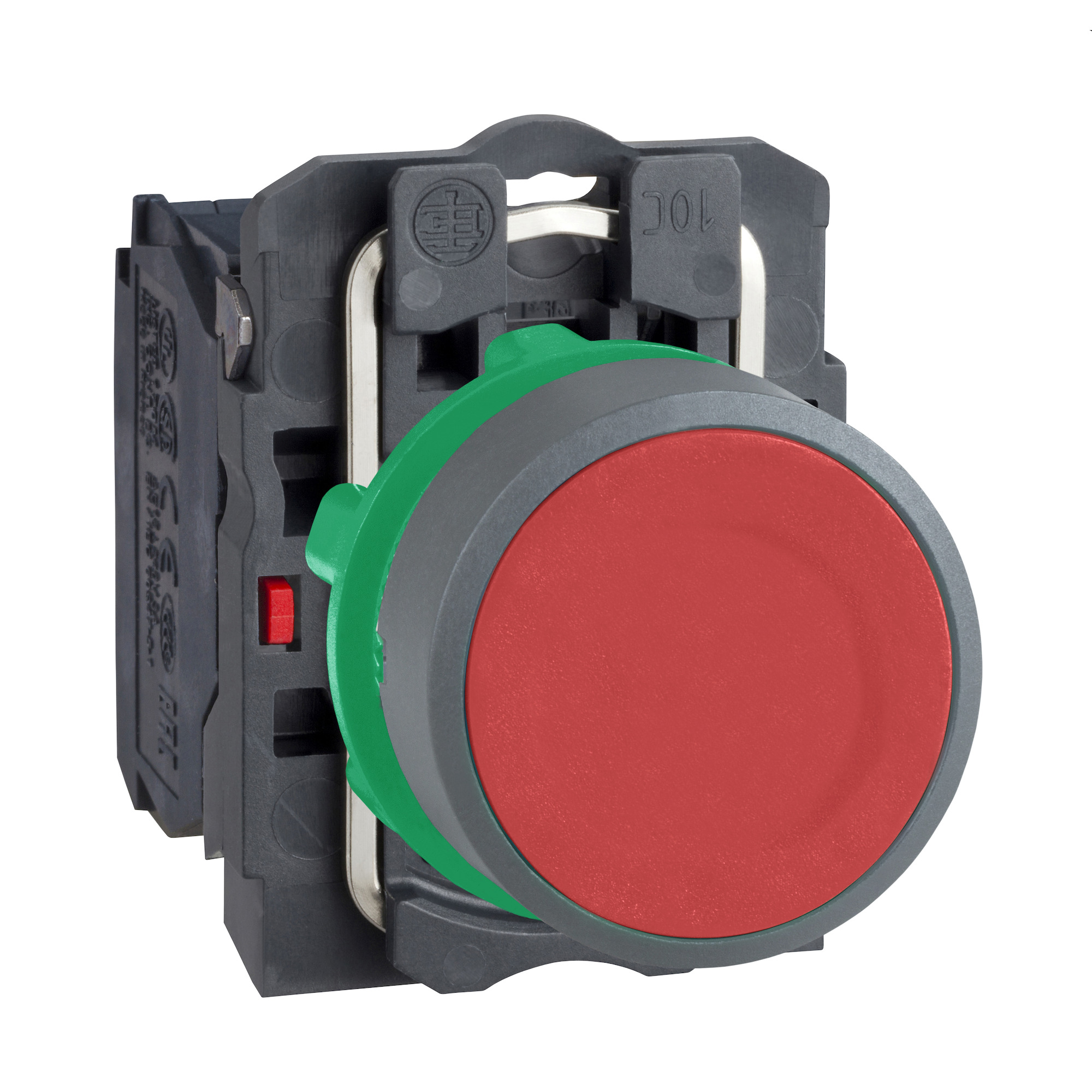 XB5AA42C0 Harmony Round Unmarked Pushbutton, 1.18 in W x 2.05 in D x 1.65 in H, 1NC Contact, Slow Break Contact, Red