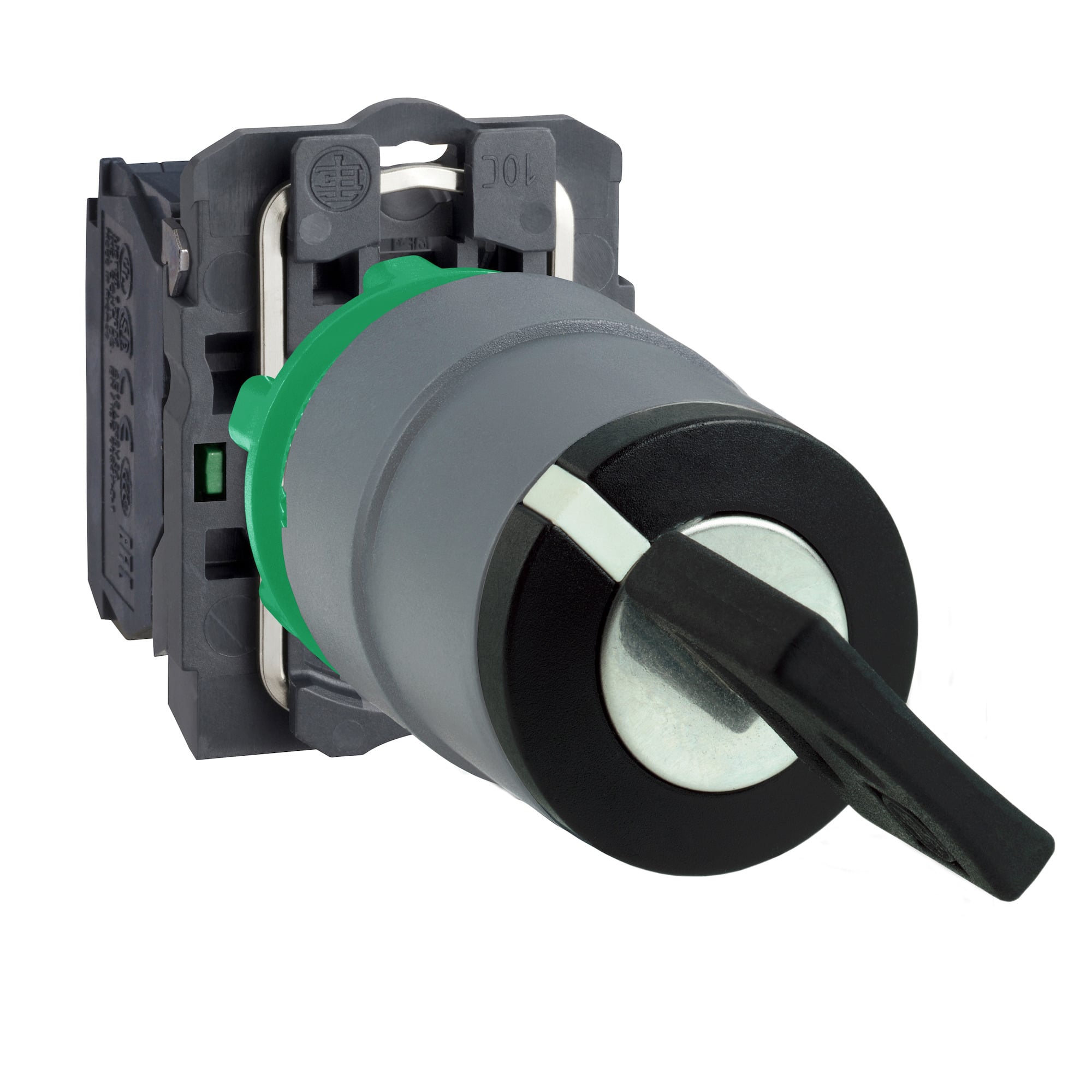 XB5AD21C0 Harmony XB5 Round Head Selector Switch, 22 mm, 1NO Contact, Slow Break Contact, Lever Operator, Black/Gray