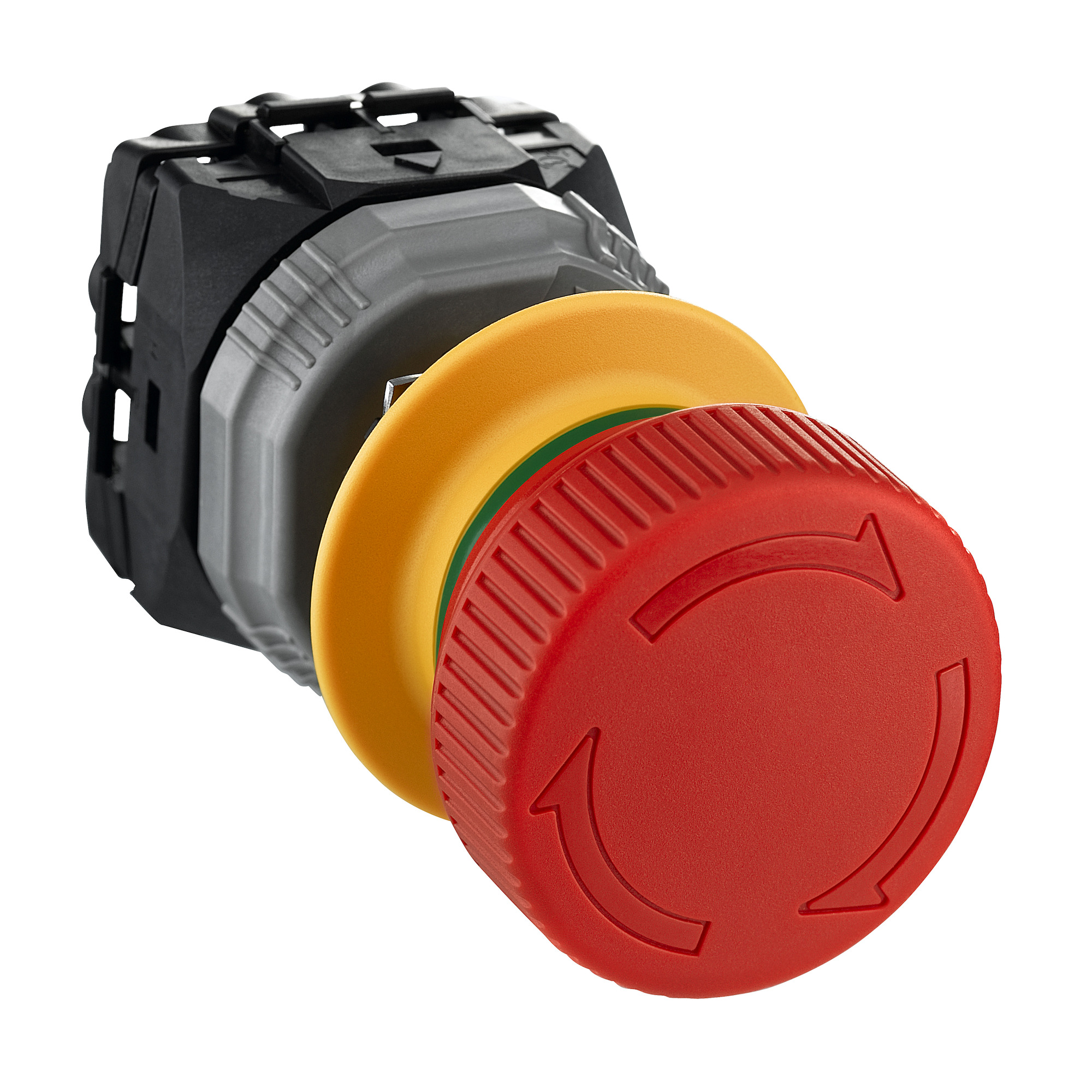 XB5AS84449 Harmony XB5 Emergency Stop Mushroom Round Head Twist Release Switch, 40 mm, 1NO-2NC Contact, Slow Break Contact, Mushroom Head Operator