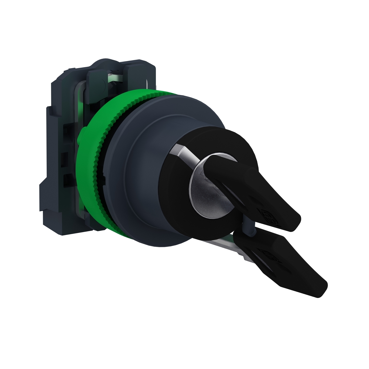 XB5FG21 Harmony XB5 Round Head Selector Switch, 30 mm, 1NO Contact, Slow Break Contact, Keyed Operator, Black