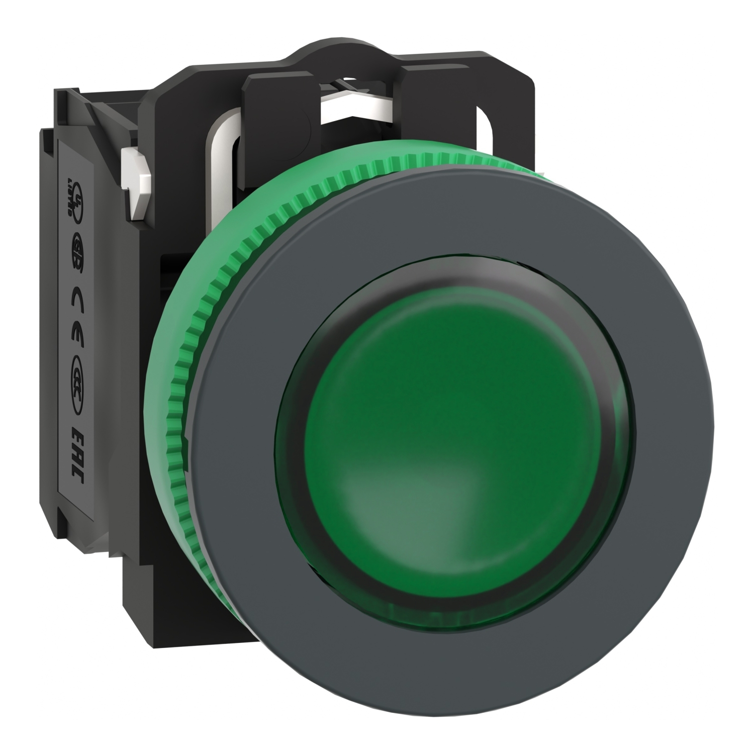 XB5FW33B5 Harmony Illuminated Round Pushbutton Complete Unit, 1.2 in Dia x 1.44 in W x 2.17 in D x 1.65 in H, 1NO-1NC Contact, Slow Break Contact