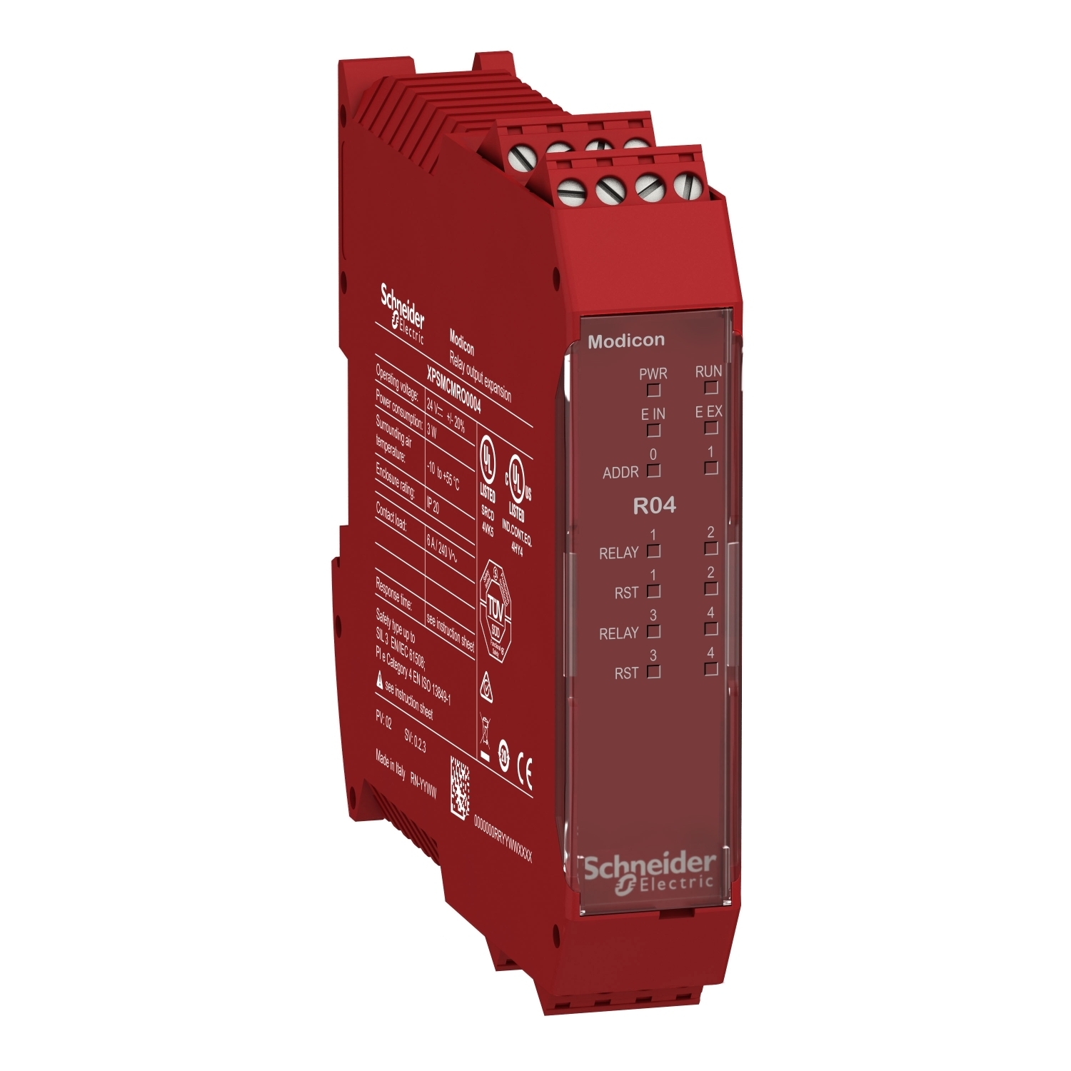 XPSMCMRO0004 Safe Relay Output Expansion Module With Screw Term, Backplane Connection, 24 V, 4 Outputs