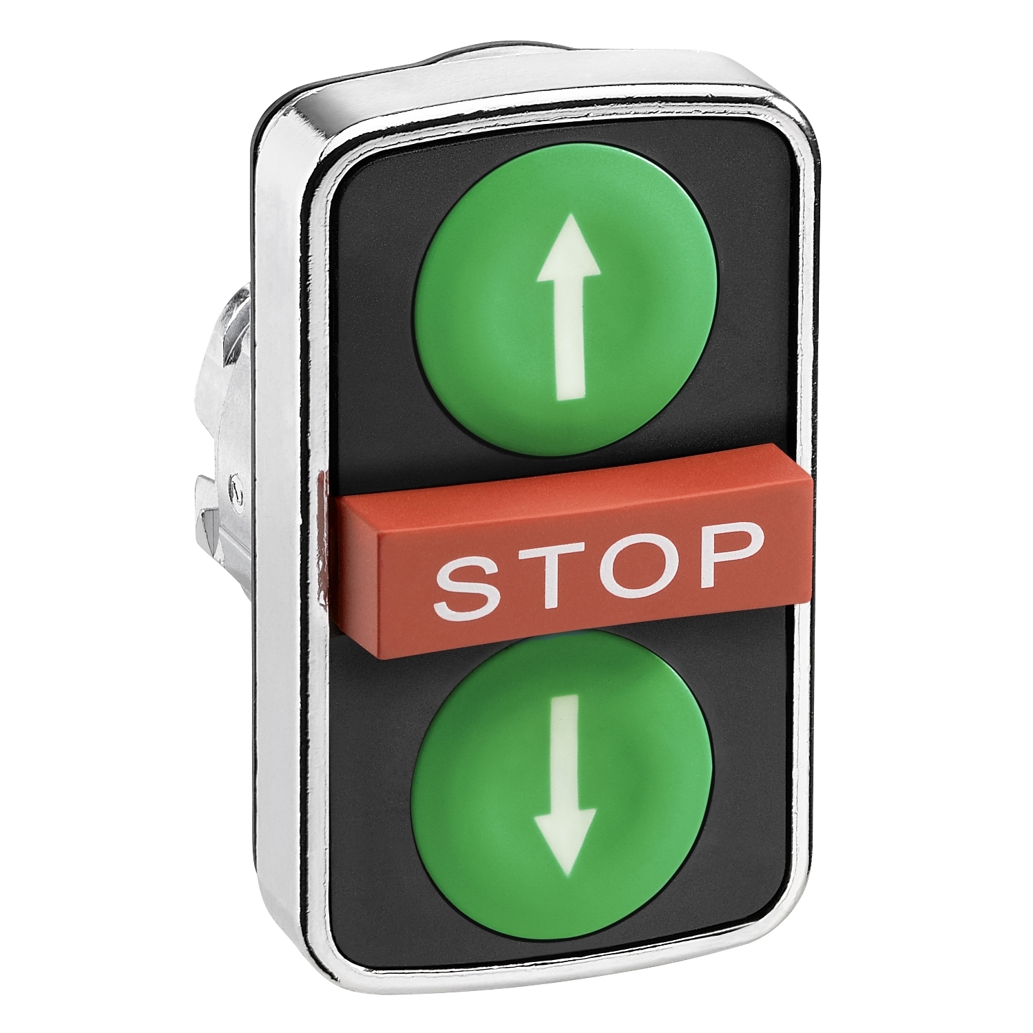 ZB4BA73134 ZB4 Series Momentary, 0.87 in Dia, Rectangular shape, Chromium plated metal, Green