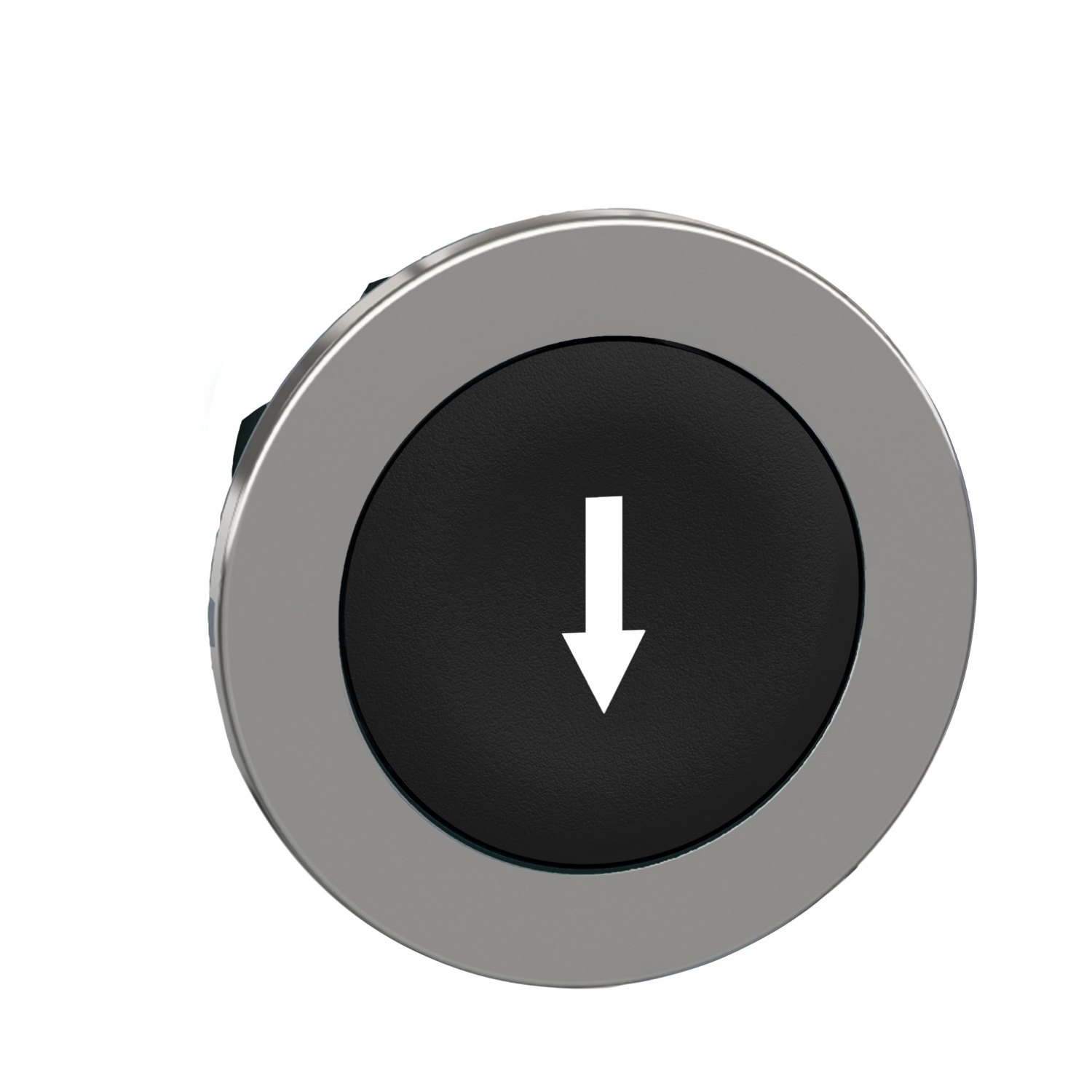 ZB4FA335 Harmony Flush Mount Pushbutton Head, 1.2 in, Round Shape, DOWN ARROW Legend, Chromium Plated Metal, Black