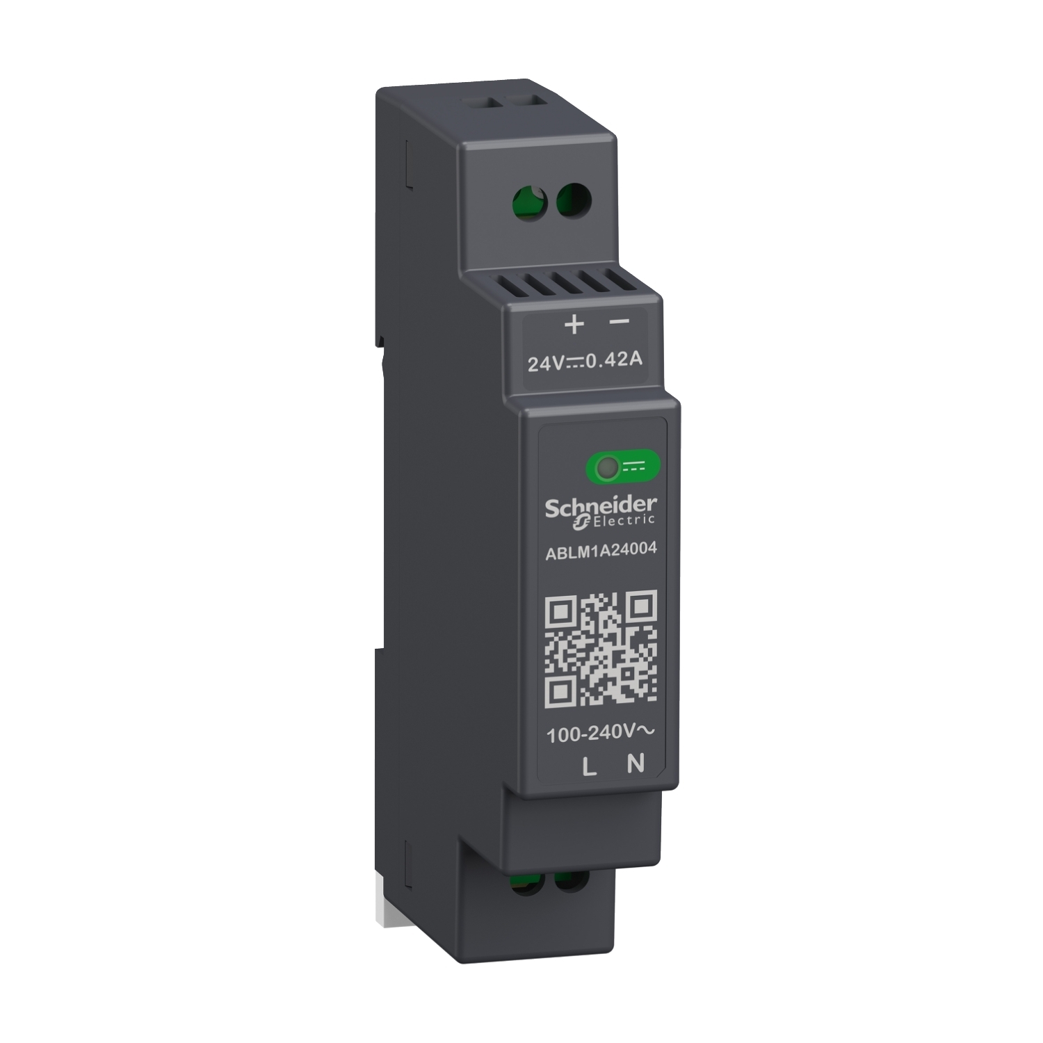 ABLM1A24004 Modicon 1-Phase Modular Regulated Power Supply, 100 to 240 V AC Input, 24 VDC Output, 10 W Power Rating, 0.4 A, DIN Rail Mount