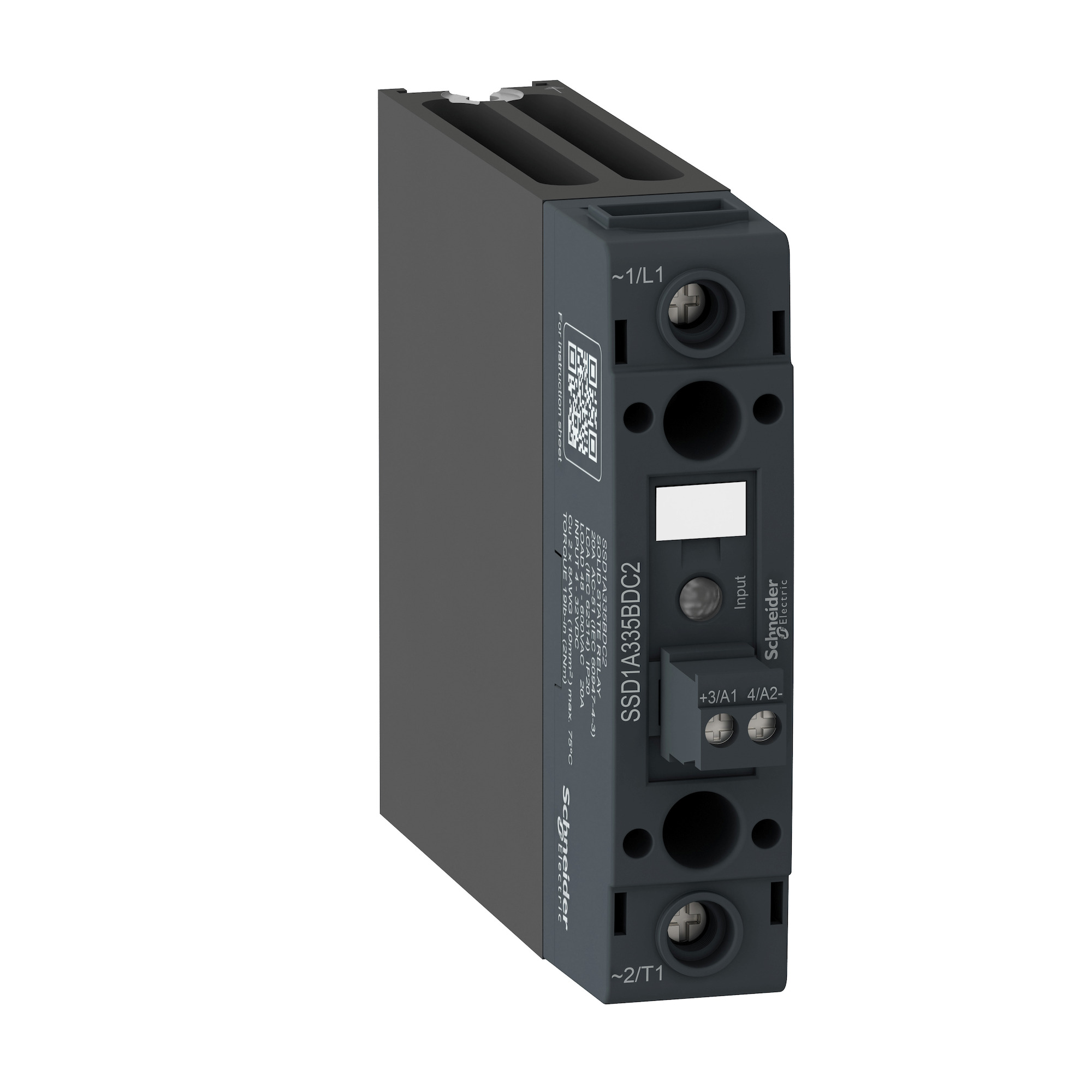 SSD1A320M7C2 Zelio 1-Channel 1-Phase Zero Voltage Switching Solid State Relay With Green LED, 20 A, 1NO 1 Form A Contact, 90 to 280 V AC/DC Control/48 to 600 V AC Load V Coil