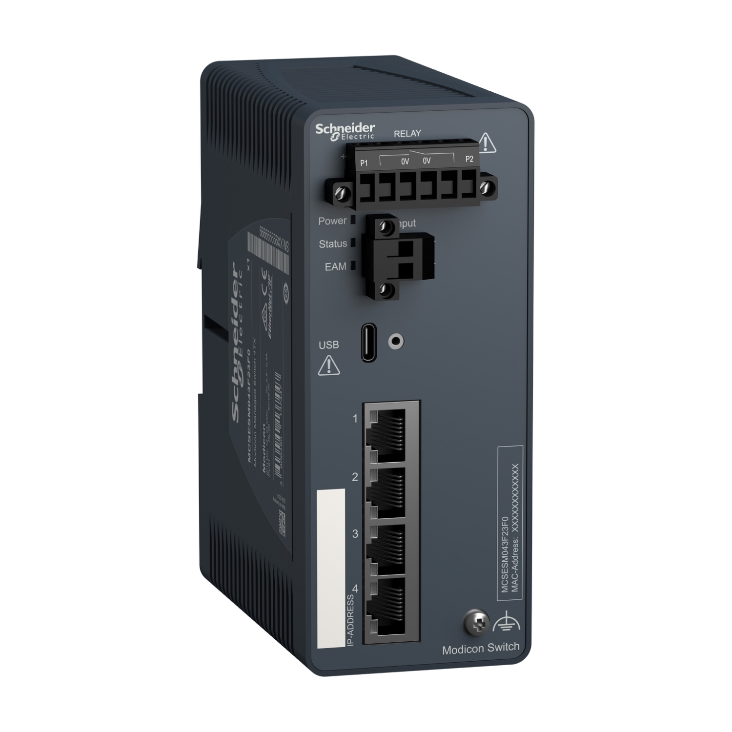 MCSESM043F23F0 Modicon Transparent Ready Managed Switch, (4) 10/100BASE-TX Interface, Ethernet TCP/IP Protocol
