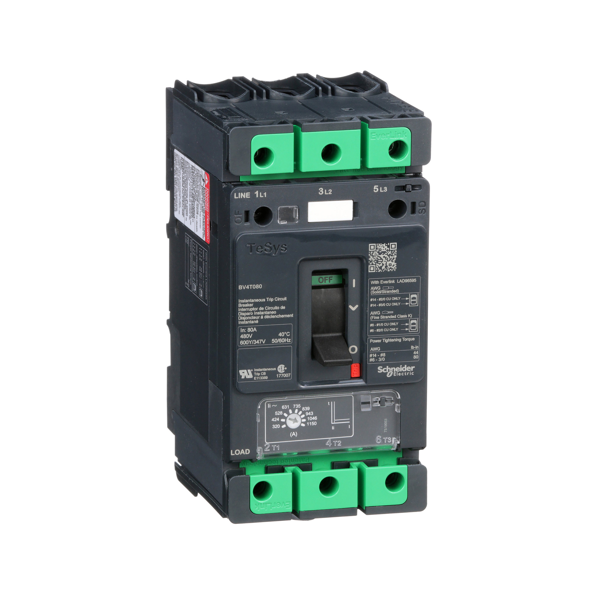 BV4T080D TESYS Series, 600Y/347 V AC, 80 A