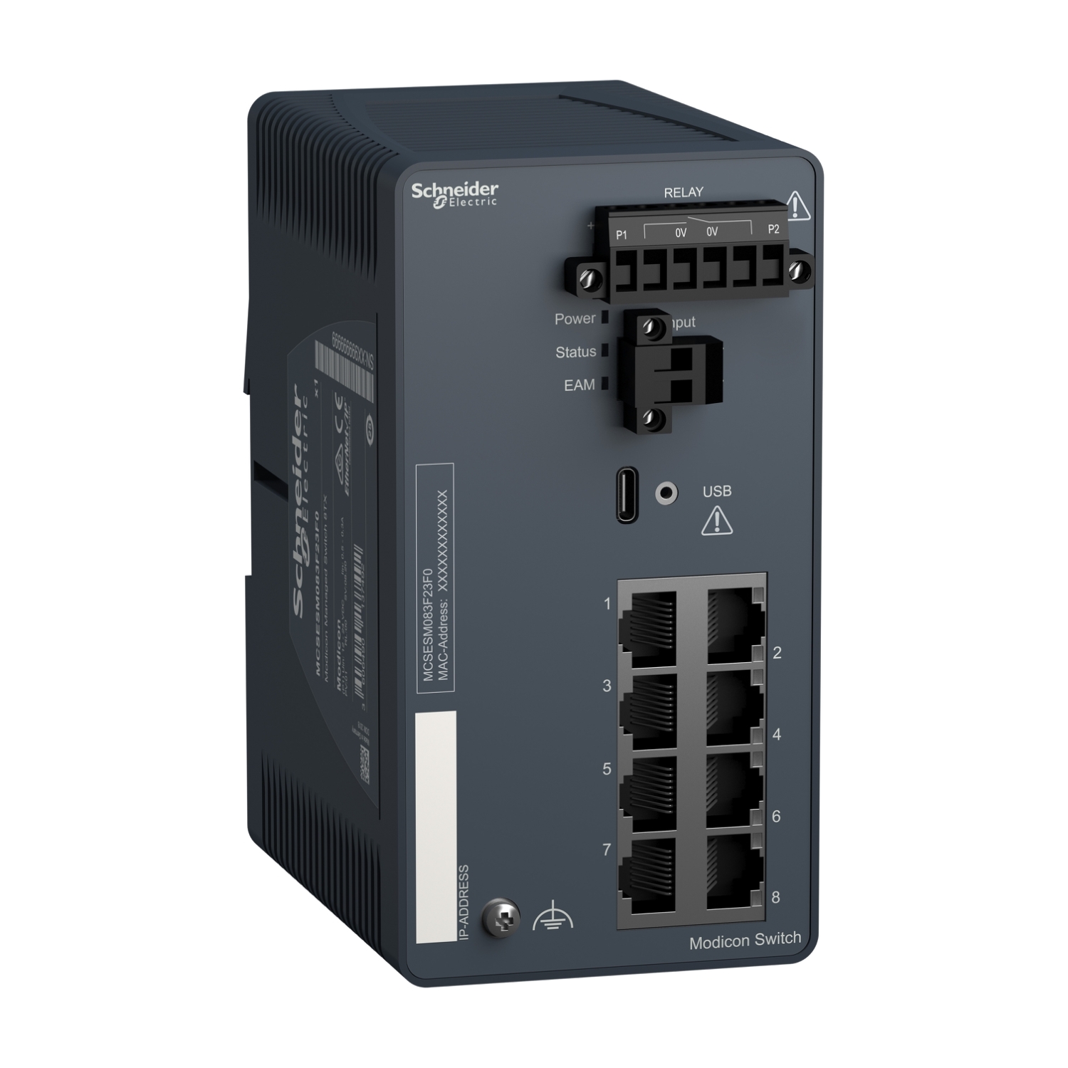 MCSESM083F23F0 Modicon Transparent Ready Managed Switch, (8) 10/100BASE-TX Interface, Ethernet TCP/IP Protocol