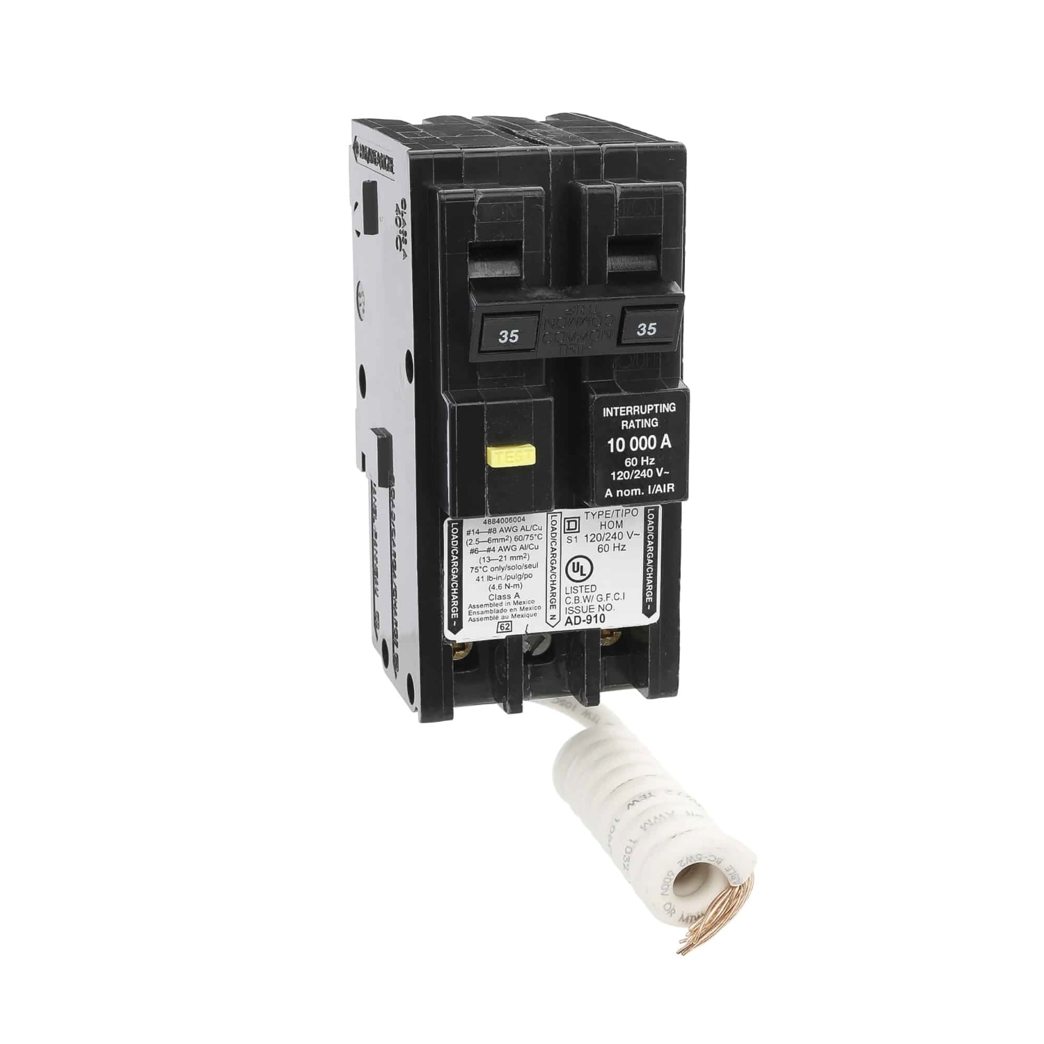 HOM235GFI Homeline Miniature Circuit Breaker, 35 Amp, 2 Pole, 120/240V