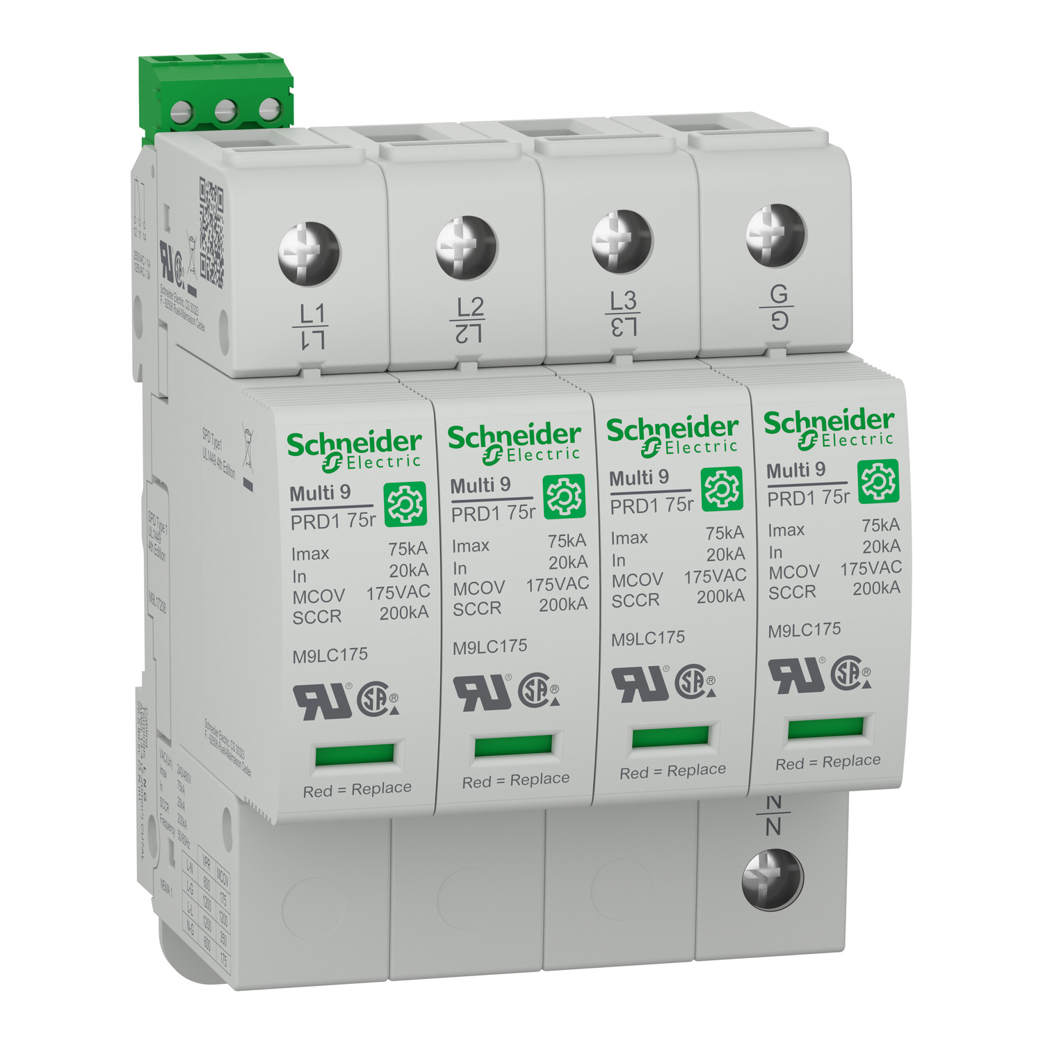 M9L17208 Multi 9 Surge Arrester, 20 kA, 4 poles, 200 kA sccr
