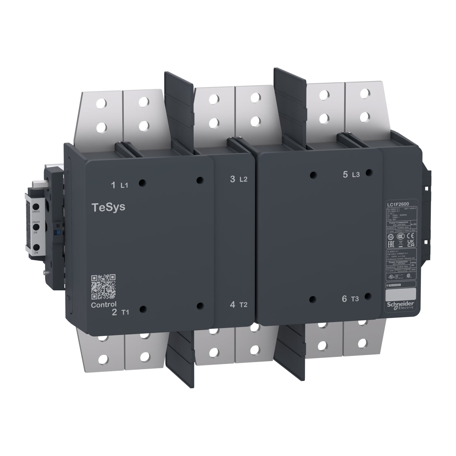 LC1F2600 LC1F Series Contactor, 110 to 500 V AC,110 to 440 V DC v coil, 2600 A, 3NO contact, 3 poles