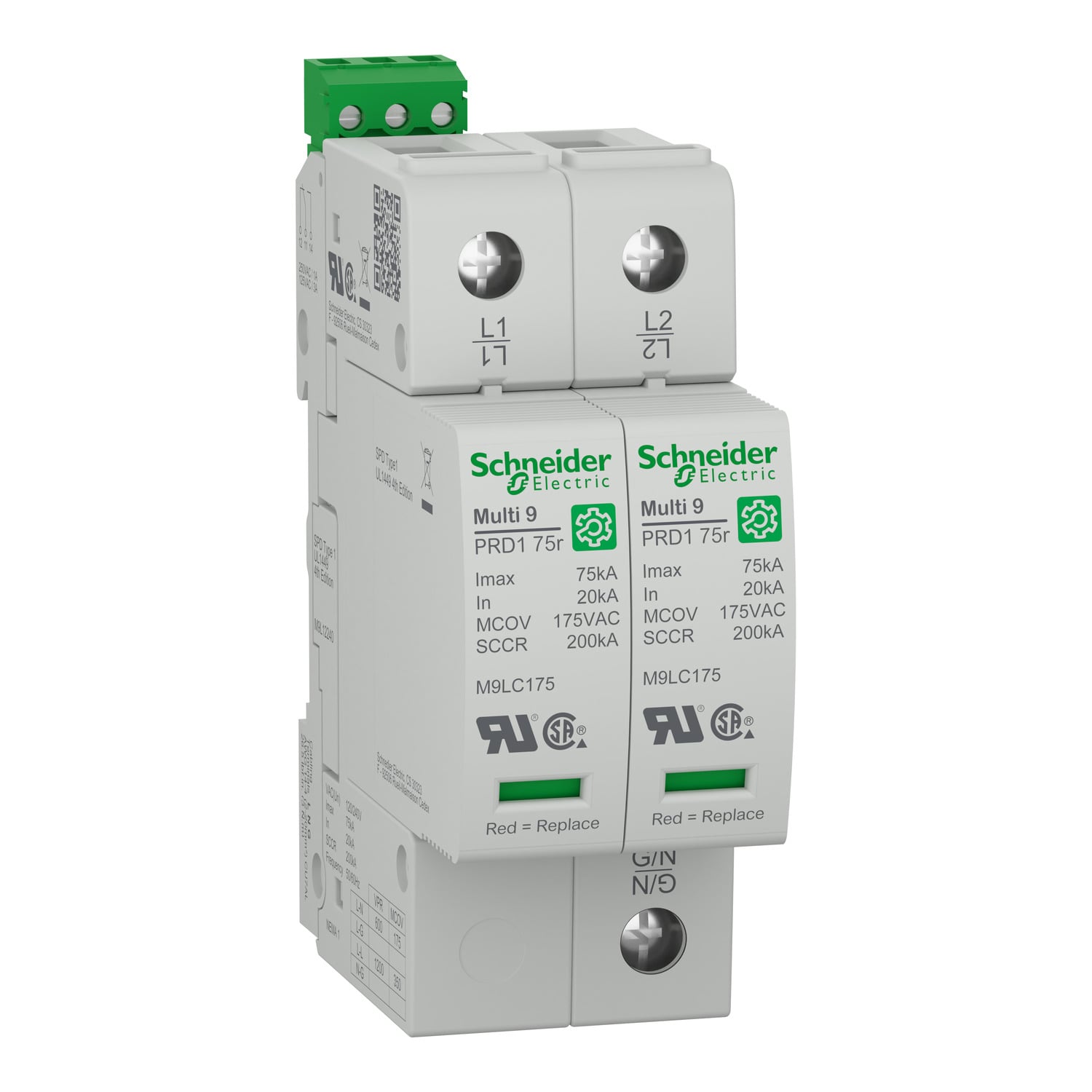 M9L12240 Multi 9 Surge Arrester, 20 kA, 2 poles, 200 kA sccr