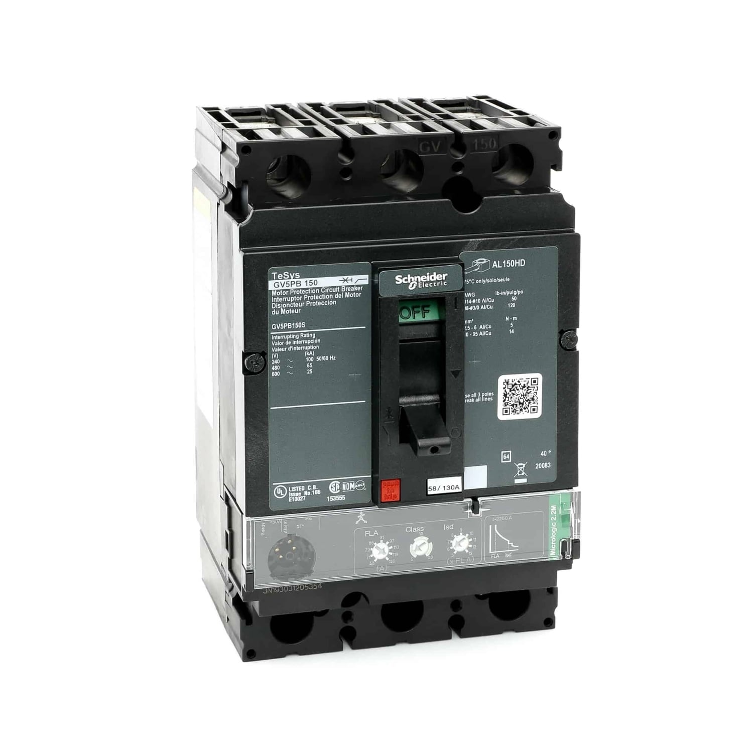 GV5PB150S GV5 Motor circuit breaker, 600 V AC, 150 A, 25 kA Interrupt, 3 P Poles, Electronic Trip