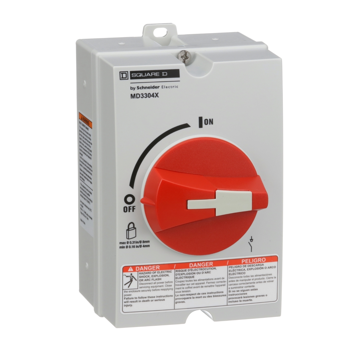 MD3304X Motor Disconnect Switch, 600 V AC, 30 A, 7-1/2 hp, 20 hp, 25 hp, 3 Poles