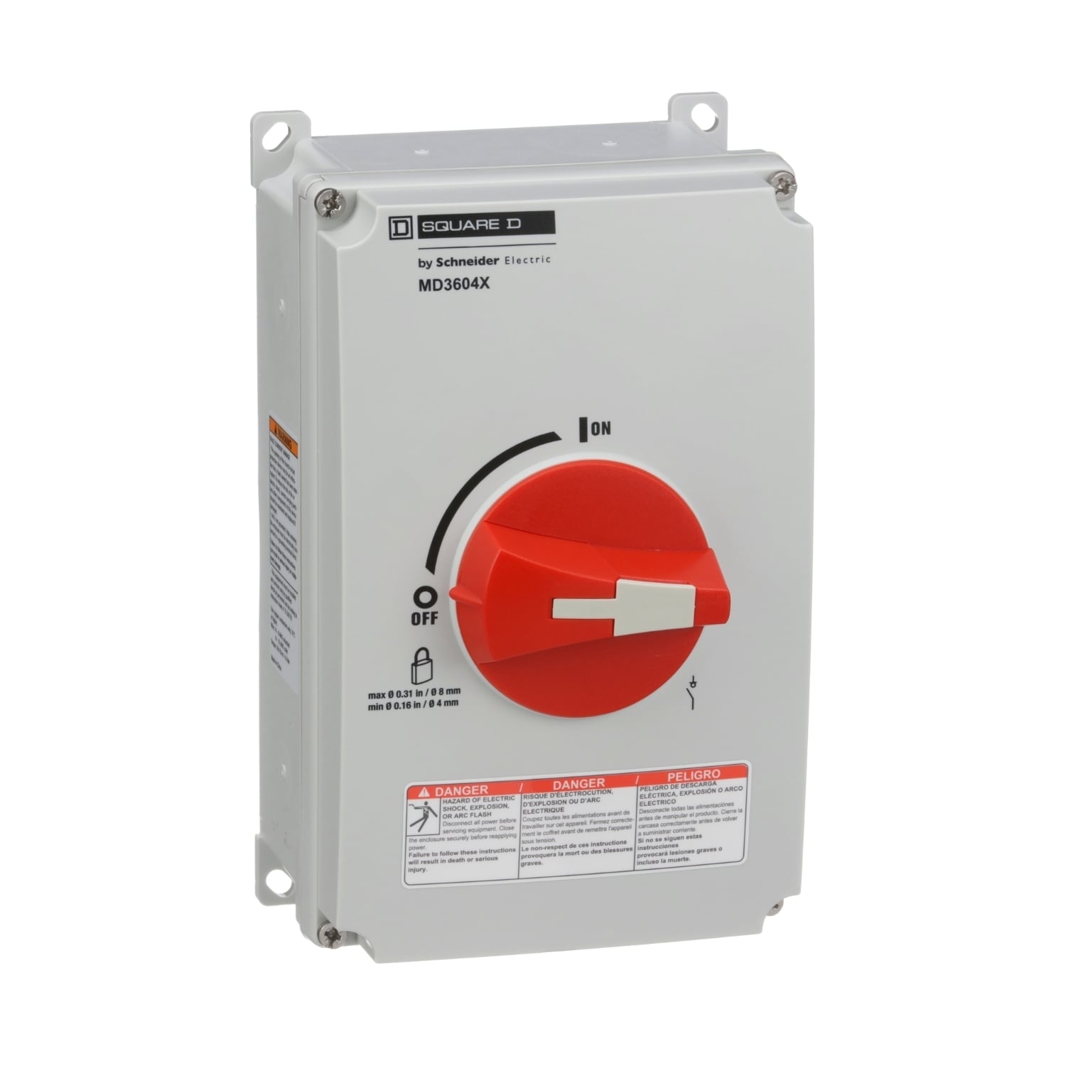MD3604X Motor Disconnect Switch, 220 to 600 V AC, 60 A, 20 hp, 40 hp, 3 Poles