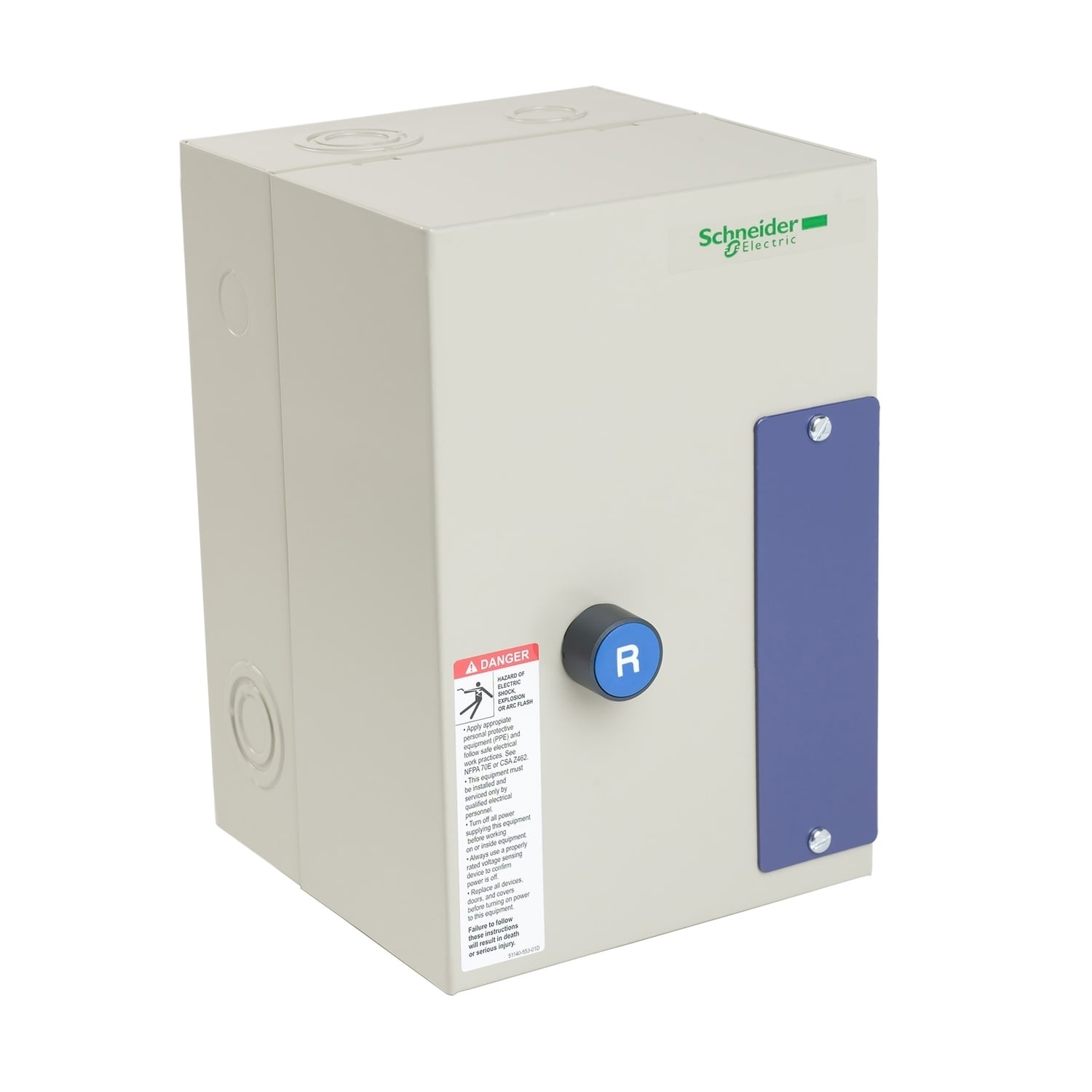 LE1D183A62OG70 Type 1 Full Voltage Non-Combination Enclosed Motor Starter, 120 V AC V Coil, Non-Reversing Action, NEMA 1 Enclosure