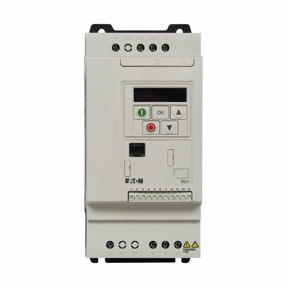 DC1-349D5NB-A20CE1 PowerXL Compact Adjustable Frequency Drive, 480 V AC Input/460 V AC Output, 9.5 A, 5 hp, 5-1/2 in W x 10-1/4 in D