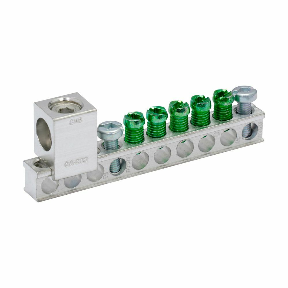 GBKP520 Ground Bar, 3.39 in L, 14 to 10 AWG, 14 to 4 AWG, 6 to 2/0 AWG Copper/Aluminum Conductor, 5 Terminals, For Use With CH/BR Style Plug-On Neutral Load Centers