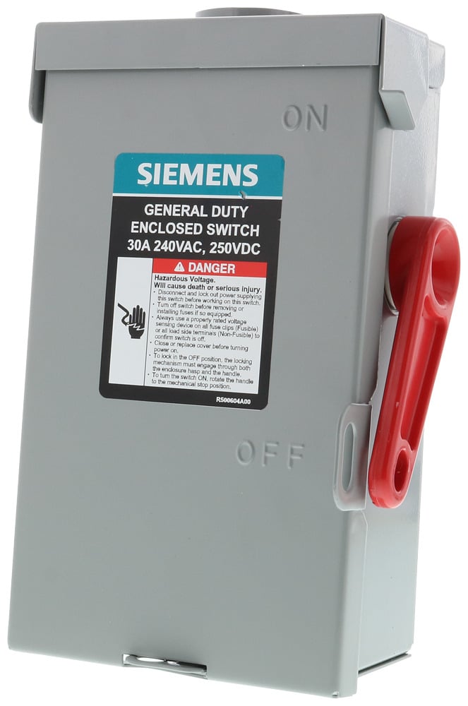 GF221NRA A Series Type VBII Double Break General Duty Enclosed Single Throw Safety Switch, 240 V AC, 30 A, 2 Poles