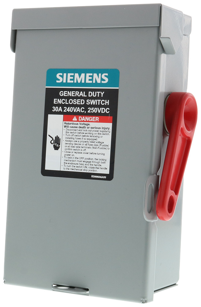 GF221NA A Series Type VBII Double Break General Duty Enclosed Single Throw Safety Switch, 240 V AC, 30 A, 2 Poles