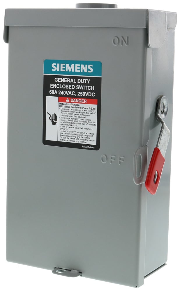 GF322NRA A Series Type VBII Enclosed General Duty Low Voltage Fusible Single Throw Safety Switch With Neutral, 240 V AC, 60 A, 10 hp, 15 hp, 3 Poles