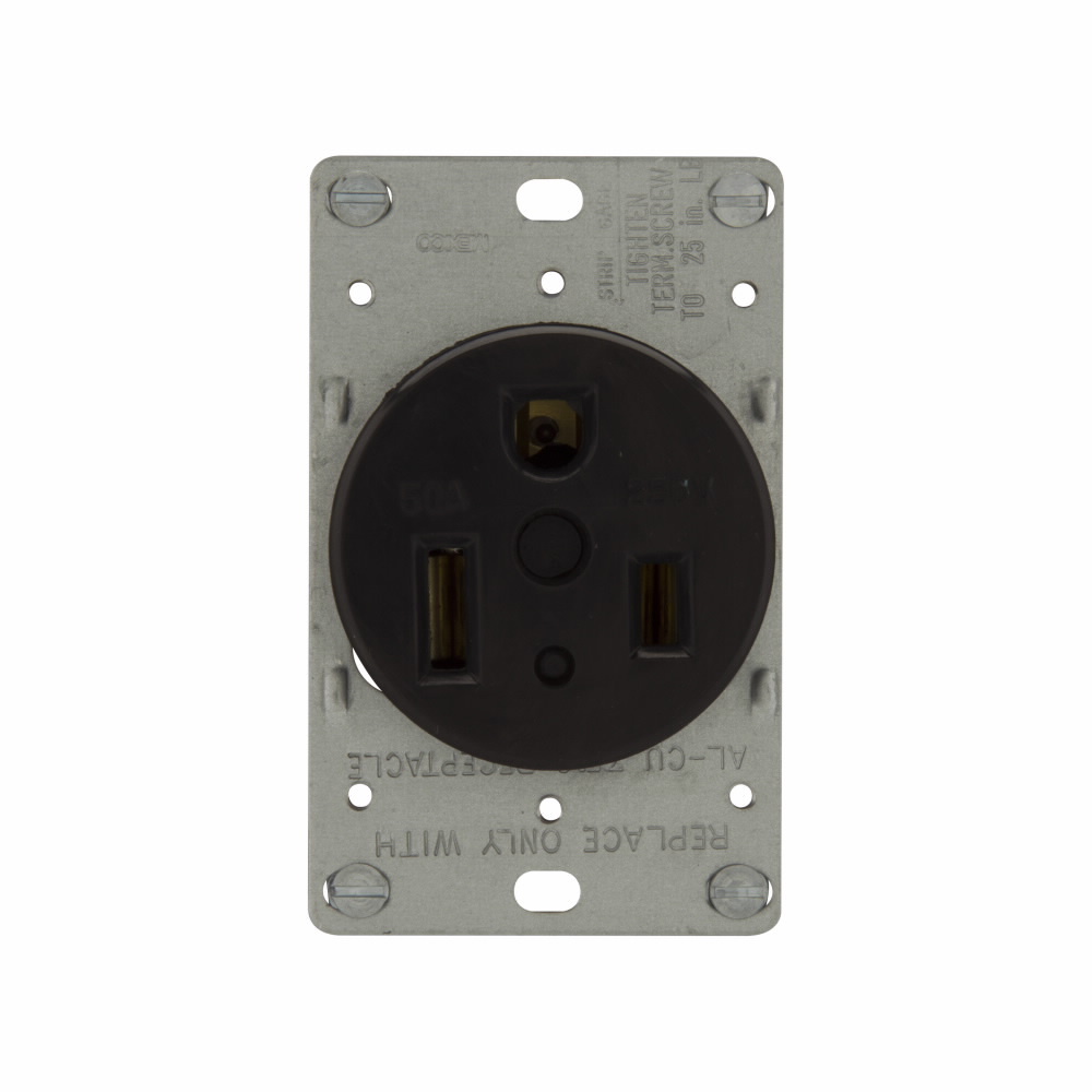 1254-BU3 1254 Grounding Single Power Receptacle, 125 V AC, 50 A, 2 Poles, 3 Wires, Black