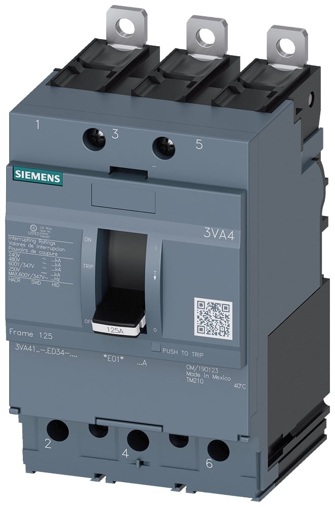 3VA4120-4ED34-0AA0 Sentron 3VA41 Class S Standard Low Voltage Molded Case Circuit Breaker, 20 A, 3 Poles