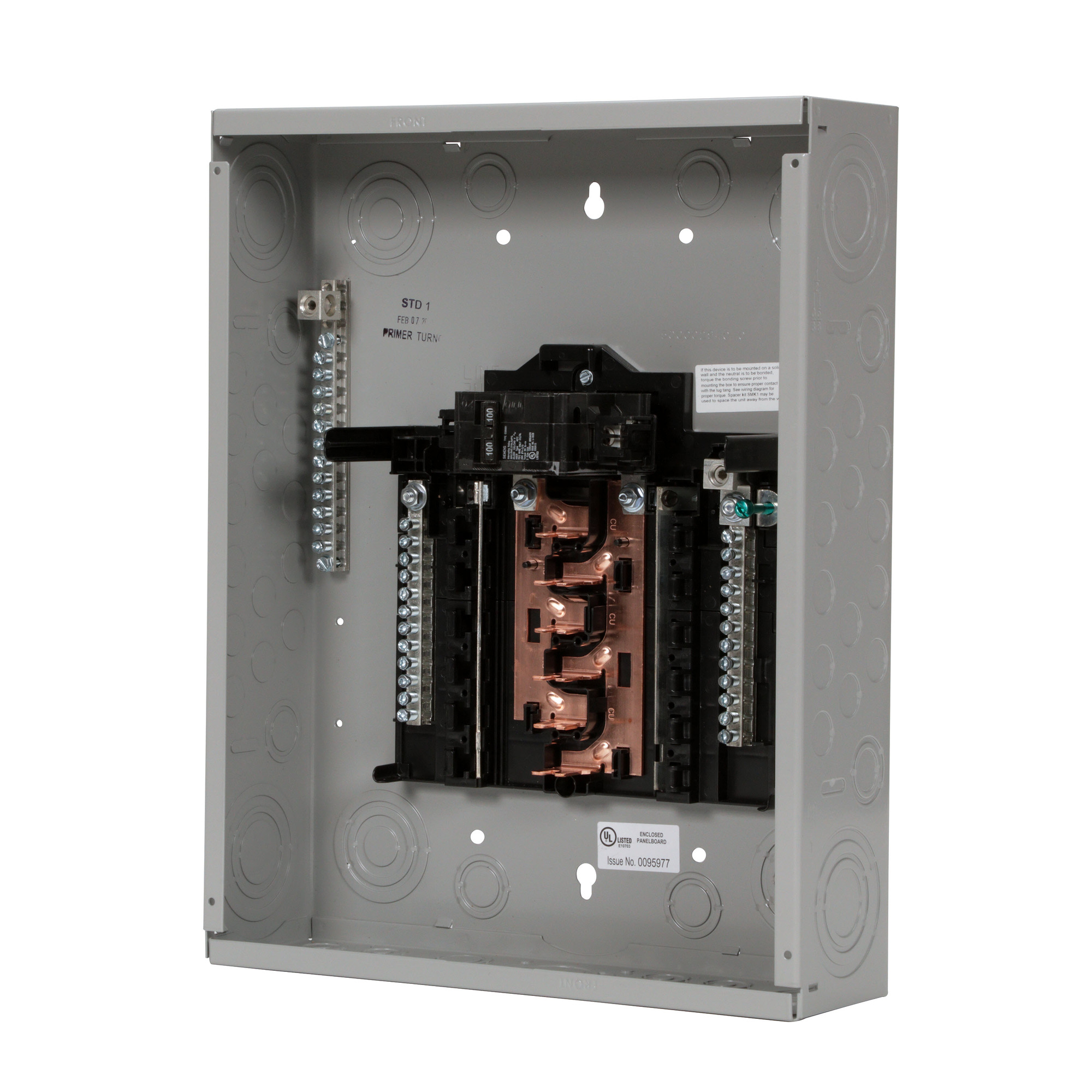 PN1224B1100C SpeedFax Pro PN Series 1-Phase Assembled Convertible Low Voltage Main Breaker Load Center With Copper Bus Bar and Gray Combination Trim, 120/240 V AC, 100 A, 22 kAIC Interrupt