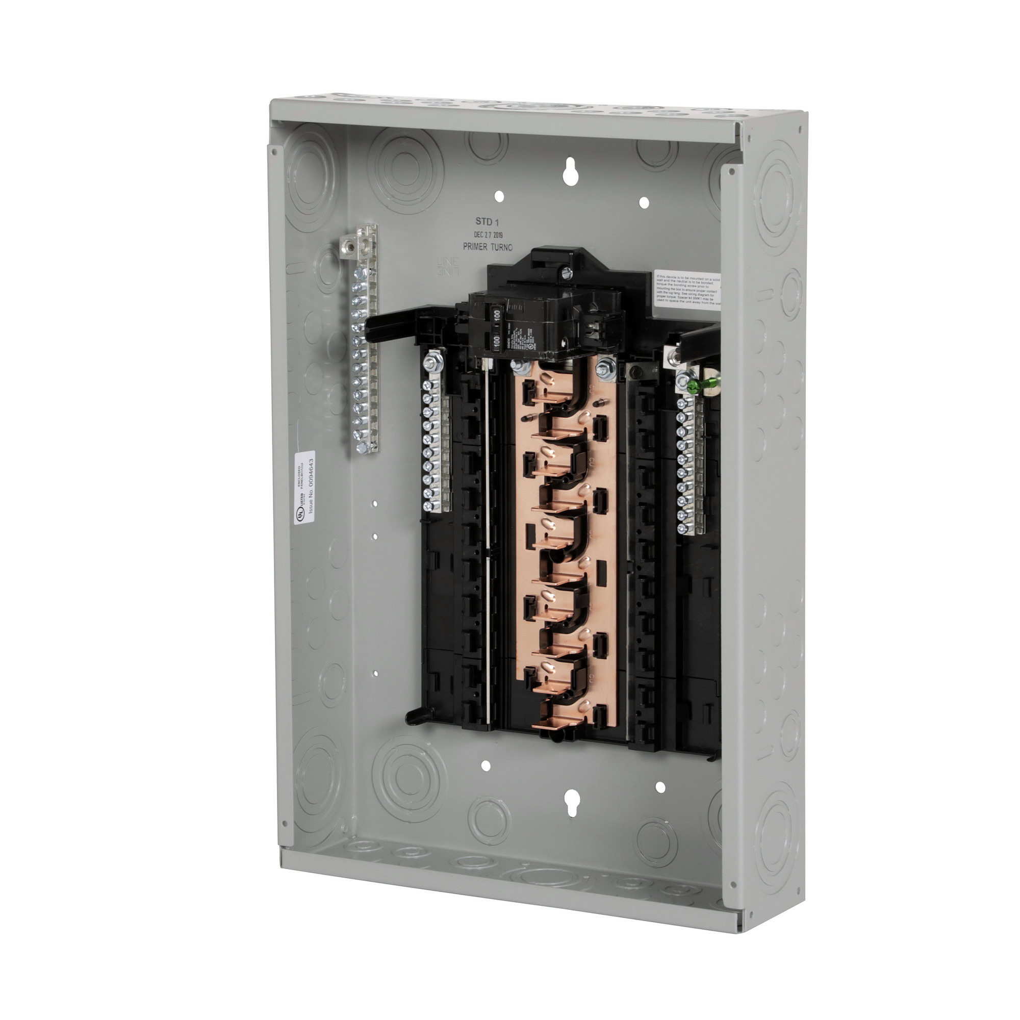 PN2020B1100C SpeedFax Pro PN Series 1-Phase Assembled Convertible Low Voltage Main Breaker Load Center With Copper Bus Bar and Gray Combination Trim, 120/240 V AC, 100 A, 22 kAIC Interrupt