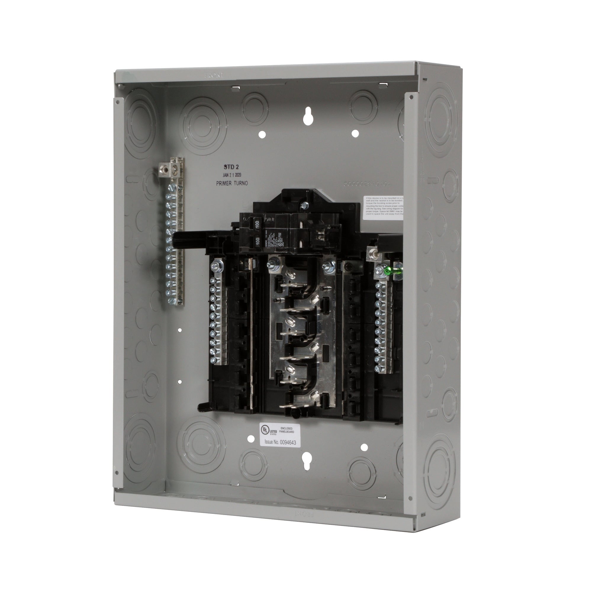 SN1224B1100 SpeedFax Standard SN Series 1-Phase Assembled Low Voltage Main Breaker Load Center With Aluminum Bus Bar and Gray Combination Trim, 120/240 V AC, 100 A, 22 kAIC Interrupt