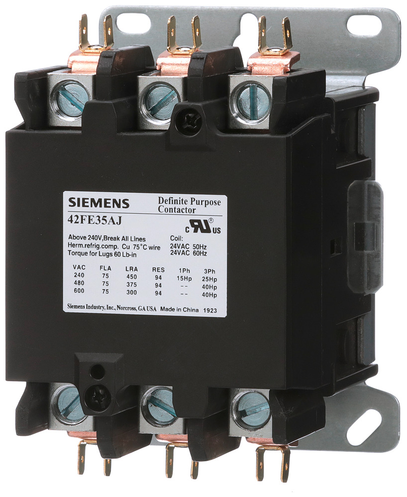 42FE35AF Class 42 Non-Reversing Definite Purpose Contactor, 120 V Coil, 75 A, 2NO-2NC Contact, 3 Poles