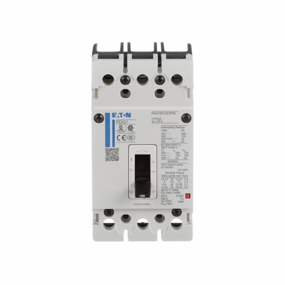 PDG13P0045TFFJ Power Defense Globally Rated Molded Case Circuit Breaker, 600 V AC, 45 A, 100 kA Interrupt, 3 Poles, Thermal Magnetic Trip