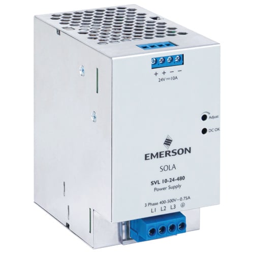 SVL-10-24-480 3-Phase Power Supply, 600 V AC Input, 24 VDC Output, 240 W Power Rating, 10 A, DIN Rail Mount