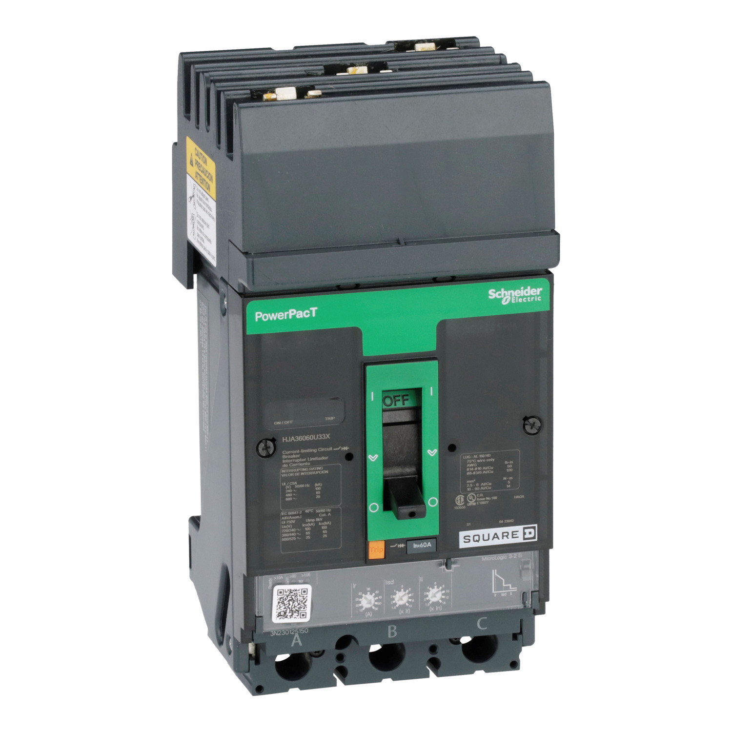HJA36060U33X Molded Case Circuit Breaker, 60 Amp, 3 Pole, 600V