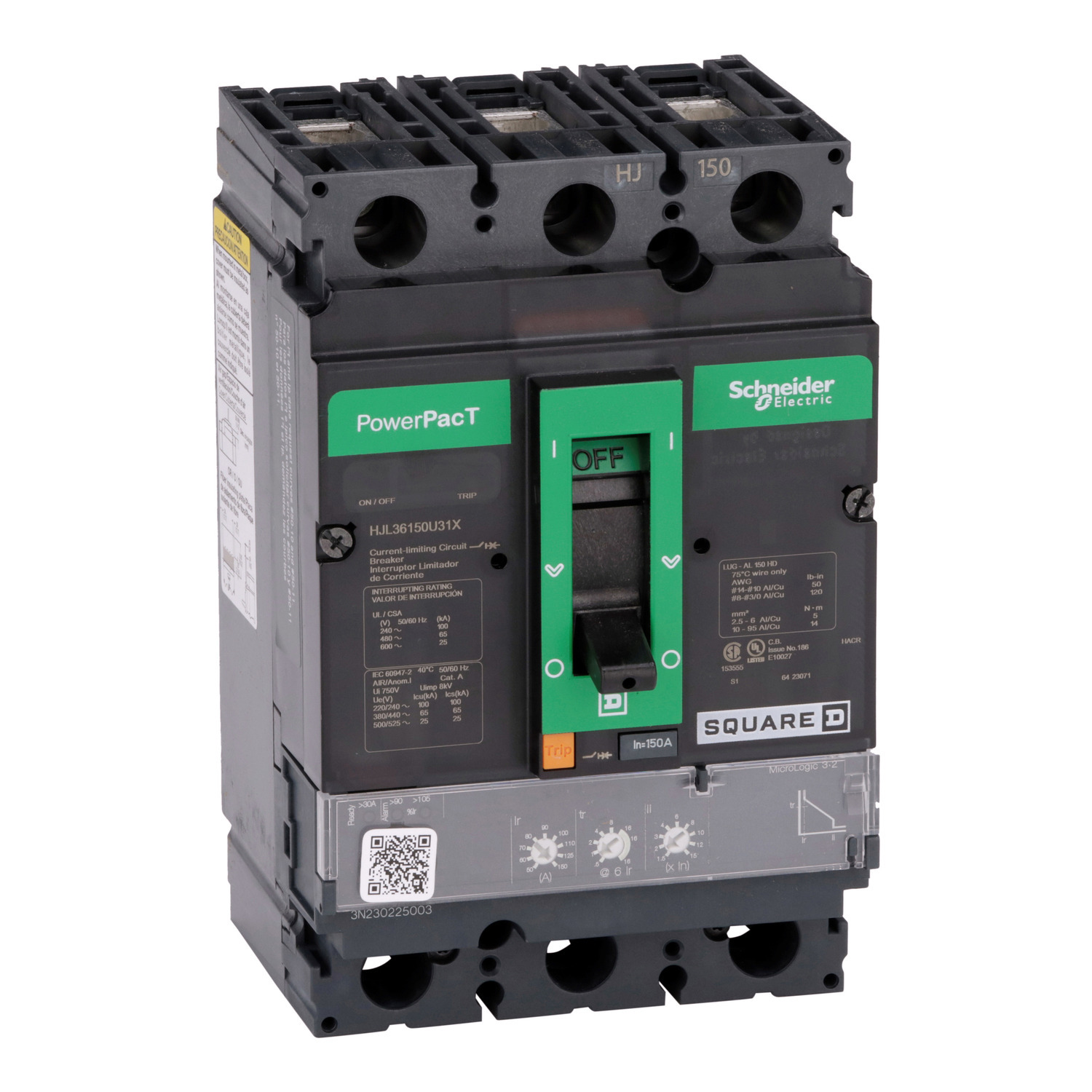 HJL36150U31X Molded Case Circuit Breaker, 150 Amp, 3 Pole, 600V