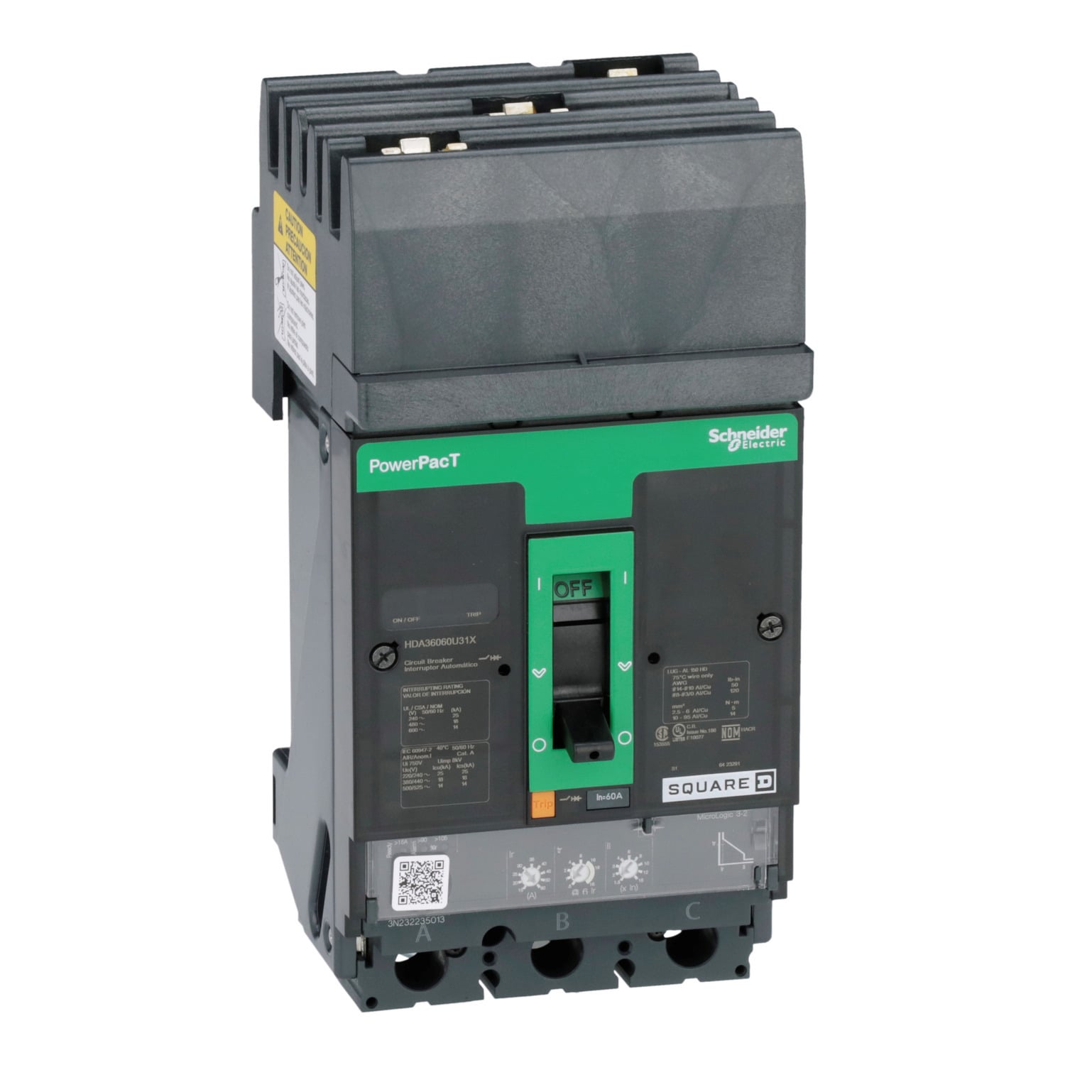 HDA36060U31X Molded Case Circuit Breaker, 60 Amp, 3 Pole, 600V