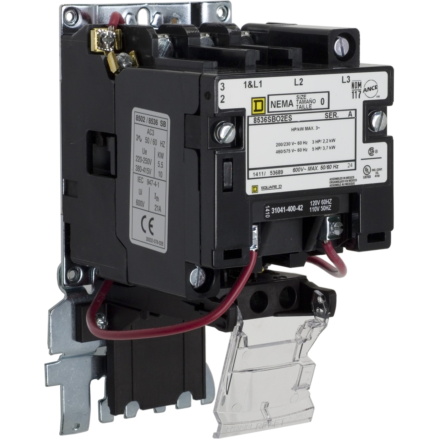 8536SBO2V02ES Type S Starter, 110 to 120 VAC V Coil, Non-Reversing Action, 3 Poles