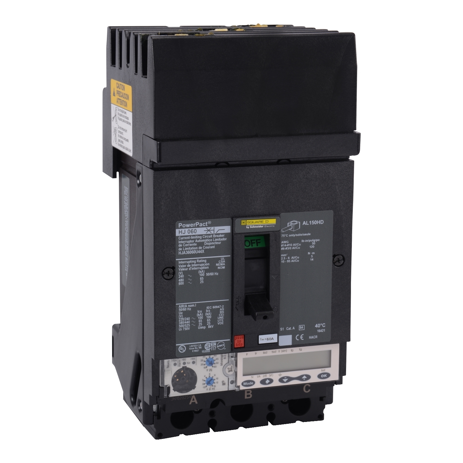 HJA36060U44X Molded Case Circuit Breaker, 60 Amp, 3 Pole, 600V