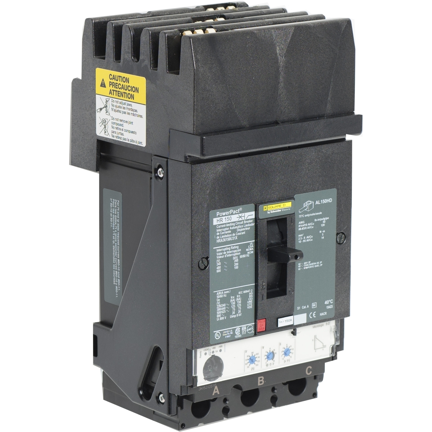 HRA36150U31X Molded Case Circuit Breaker, 150 Amp, 3 Pole, 600V